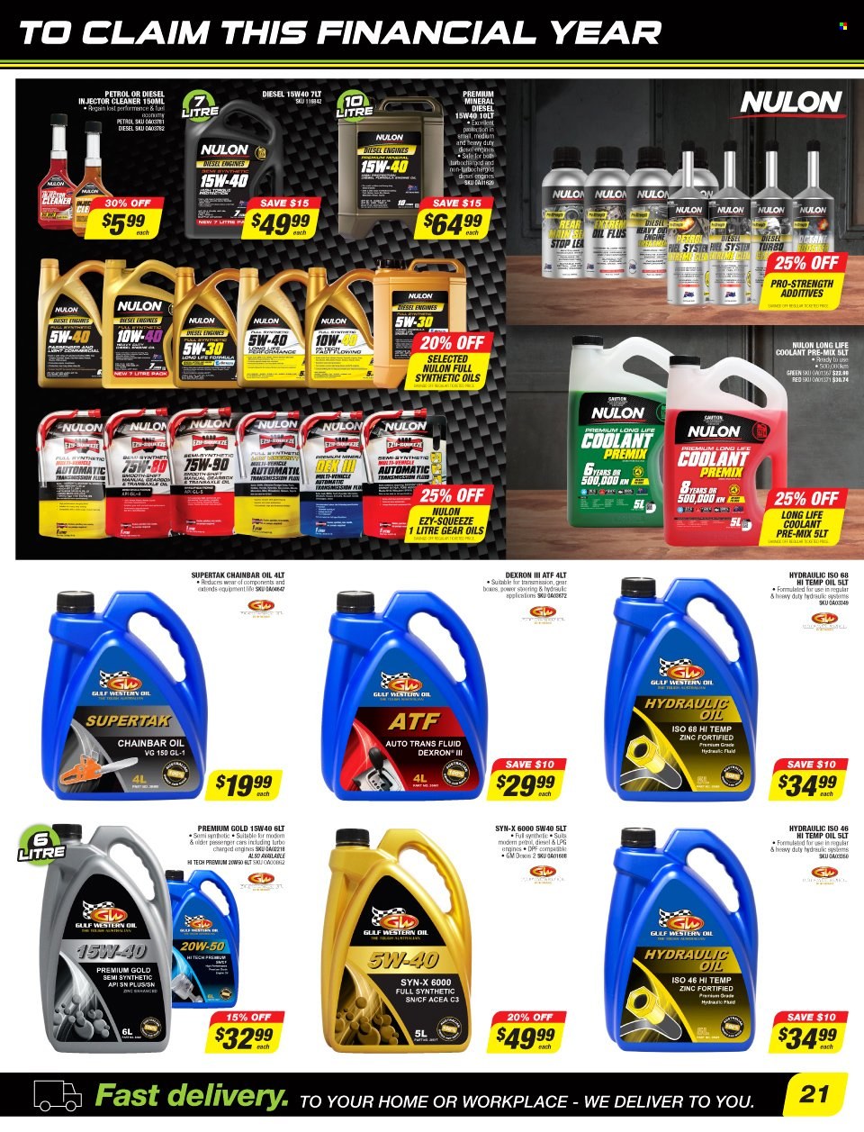 thumbnail - Autobarn Catalogue - 13 Jun 2022 - 30 Jun 2022 - Sales products - injector cleaner, cleaner, Nulon, Gulf Western Oil, Ezy-Squeeze, hydraulic fluids. Page 21.