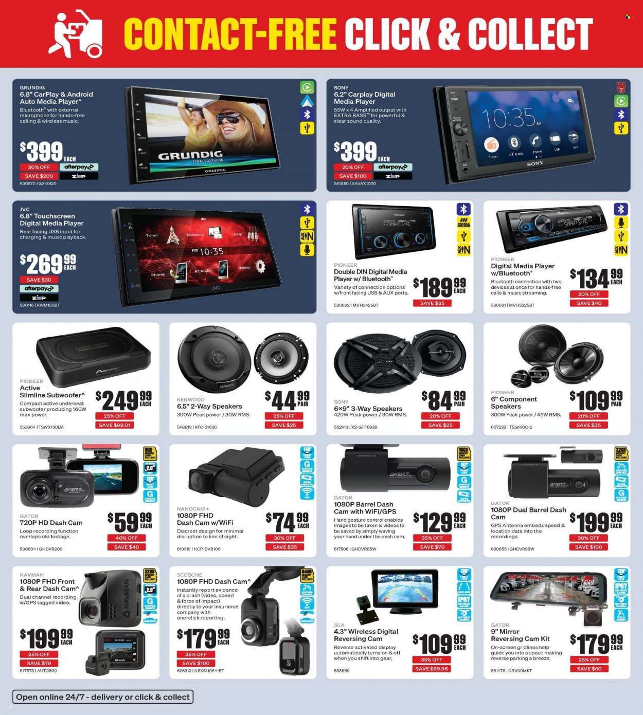 thumbnail - Supercheap Auto Catalogue - 16 Jun 2022 - 26 Jun 2022 - Sales products - memory card, Sony, dashboard camera, JVC, Pioneer, car speakers, media player, speaker, subwoofer, microphone, antenna, Kenwood. Page 8.