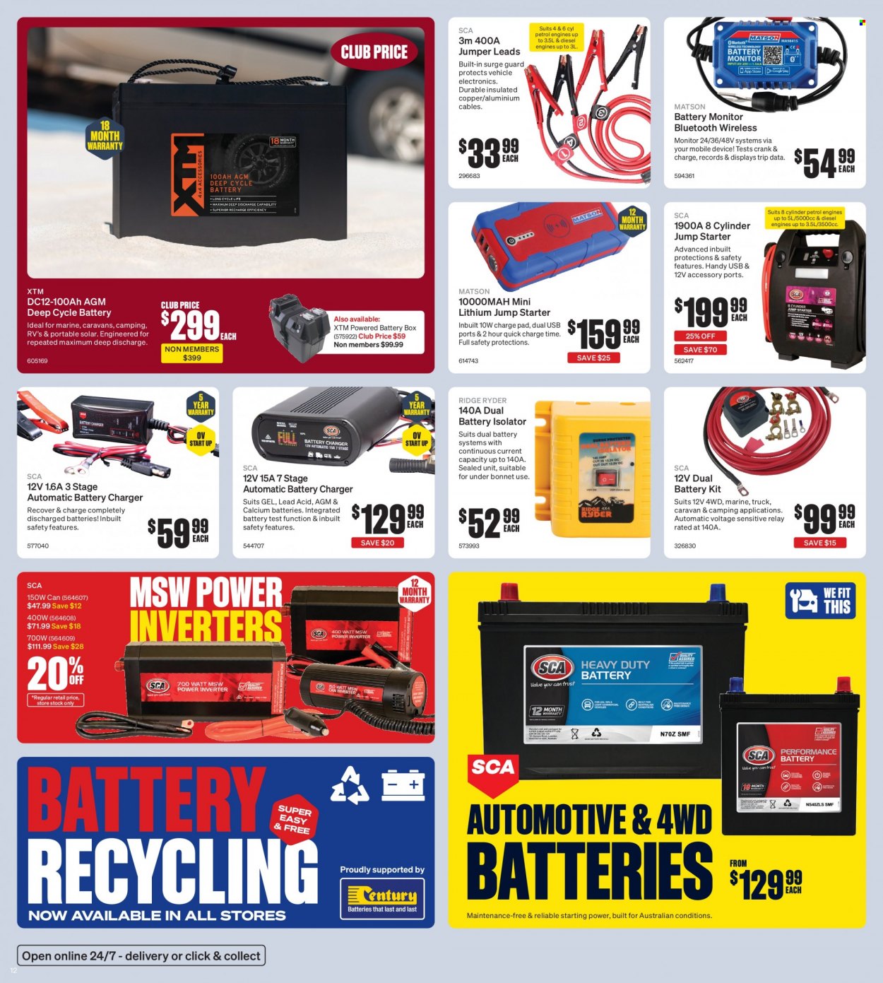 thumbnail - Supercheap Auto Catalogue - 16 Jun 2022 - 26 Jun 2022 - Sales products - Ridge Ryder, sweater, vehicle, caravan, battery charger, battery box, deep cycle battery, starter, XTM. Page 12.