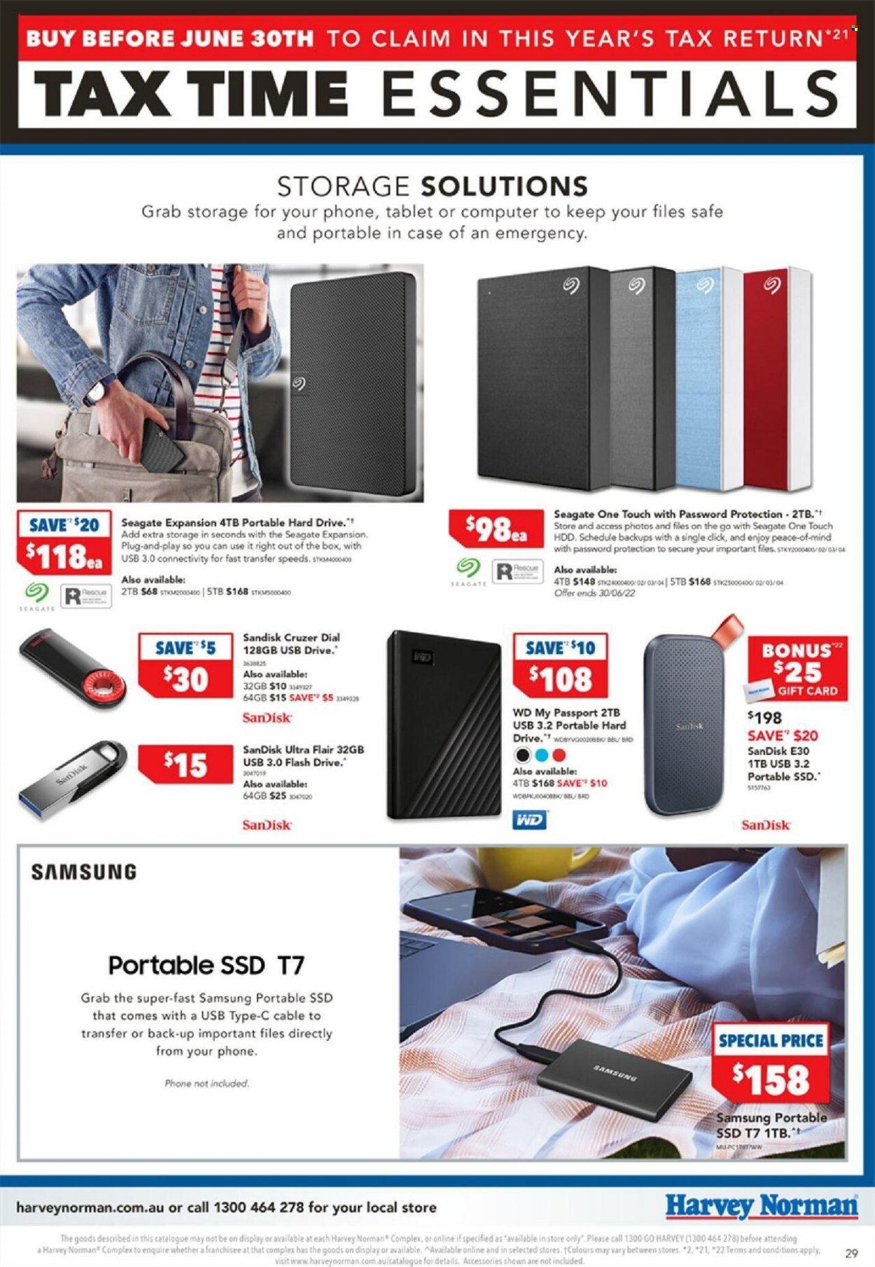 thumbnail - Harvey Norman Catalogue - 16 Jun 2022 - 30 Jun 2022 - Sales products - Sandisk, Samsung, computer, Seagate, hard disk, WD, flash drive, portable hard drive. Page 29.