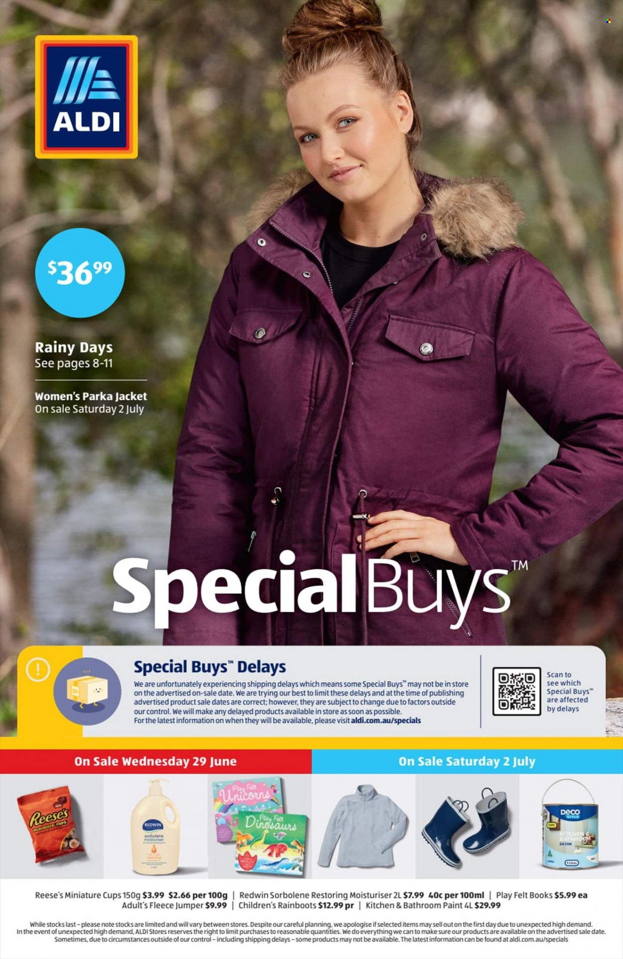thumbnail - ALDI Catalogue - 29 Jun 2022 - 5 Jul 2022 - Sales products - Reese's, cup, book, jacket, parka, sweater. Page 1.
