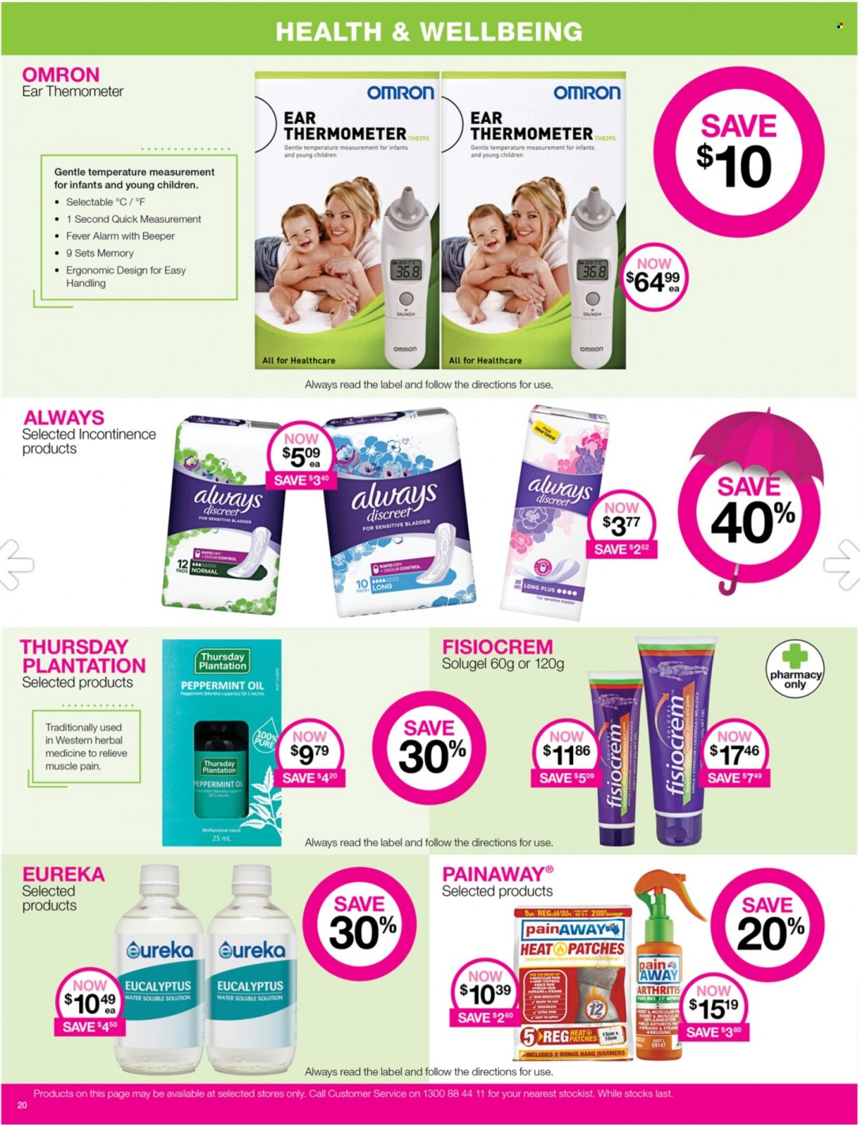 thumbnail - Priceline Pharmacy Catalogue - 21 Jun 2022 - 30 Jun 2022 - Sales products - Omron, Always Discreet, Fisiocrem, thermometer. Page 20.