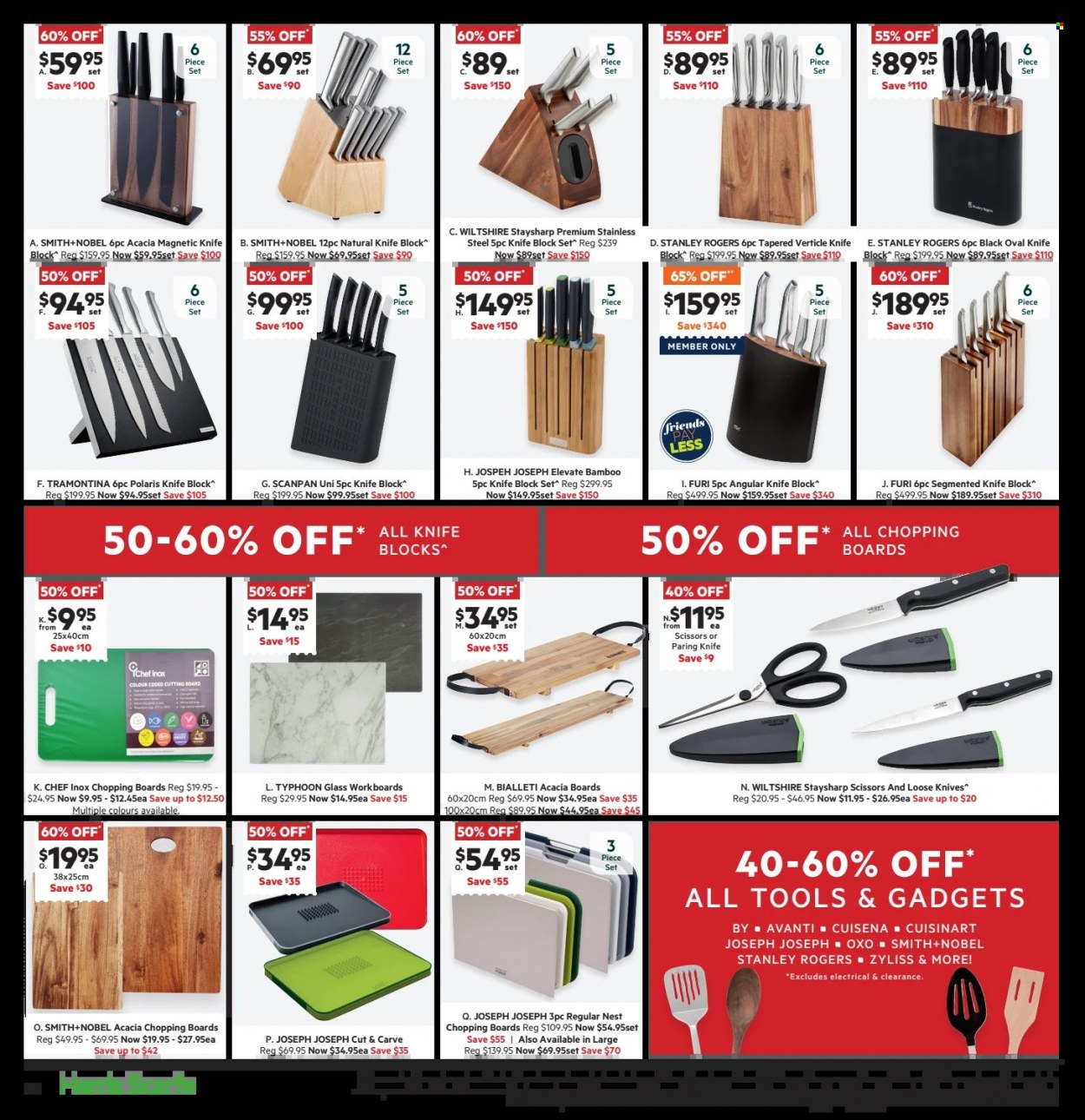 thumbnail - Harris Scarfe Catalogue - Sales products - knife, cutting board, knife block, Cuisinart, Smith+Nobel, scissors. Page 14.