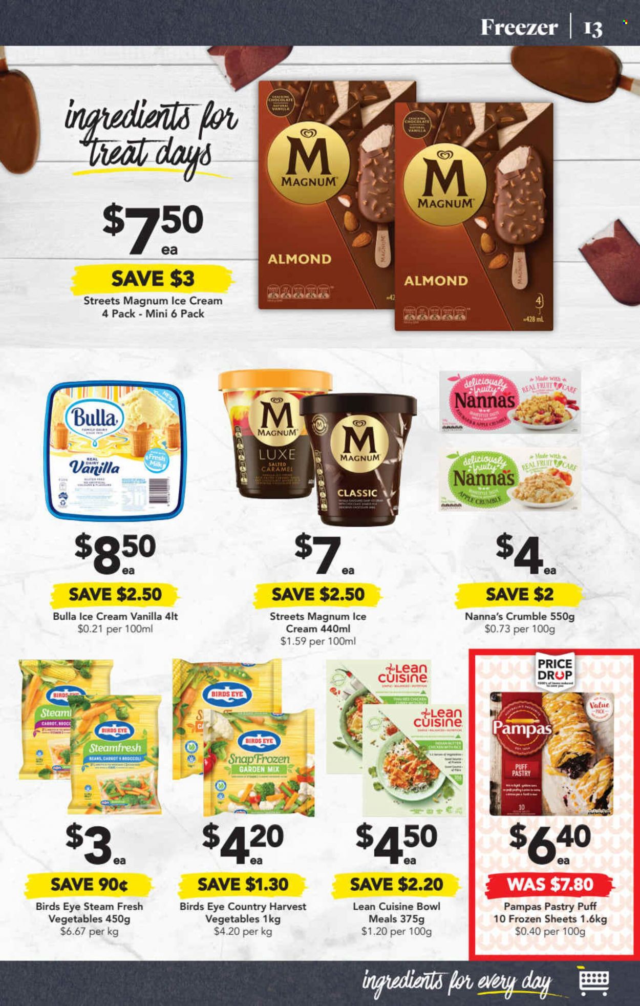 thumbnail - Drakes Catalogue - 29 Jun 2022 - 5 Jul 2022 - Sales products - Bird's Eye, Lean Cuisine, milk, butter, Magnum, Country Harvest, bowl. Page 13.