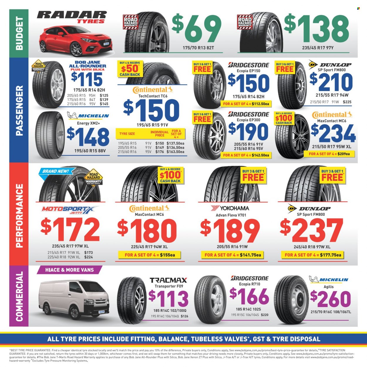 thumbnail - Bob Jane Catalogue - 1 Jul 2022 - 31 Jul 2022 - Sales products - Continental, Bridgestone, Dunlop, Michelin, tires, Yokohama. Page 2.