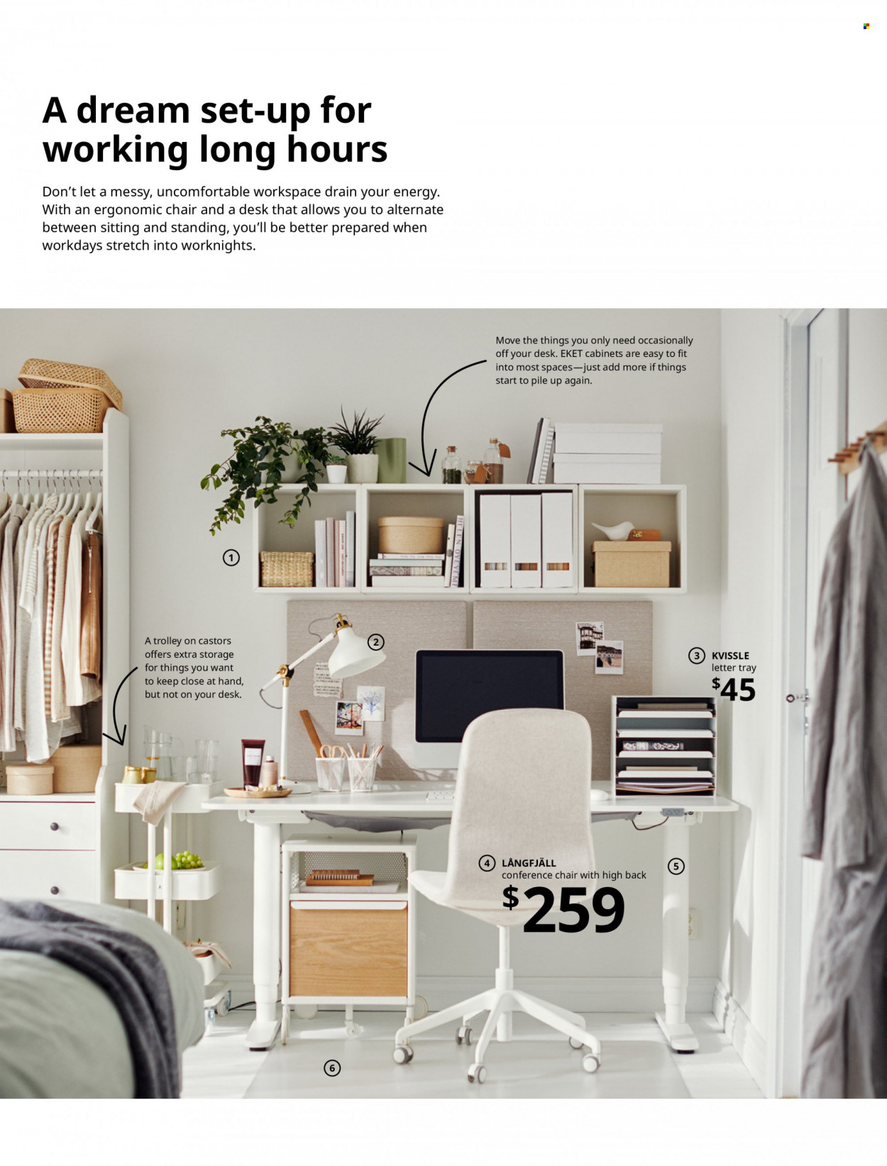 thumbnail - IKEA Catalogue - Sales products - cabinet, storage box, chair, drawer base, desk, conference chair, cabinet with drawers, Sharp, paper, letter tray, light bulb. Page 8.
