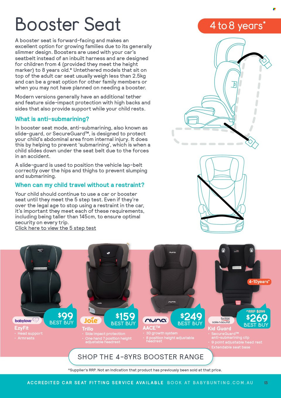 thumbnail - Baby Bunting Catalogue - Sales products - slides, BabyLove, vehicle, Joie, Britax, baby car seat. Page 13.