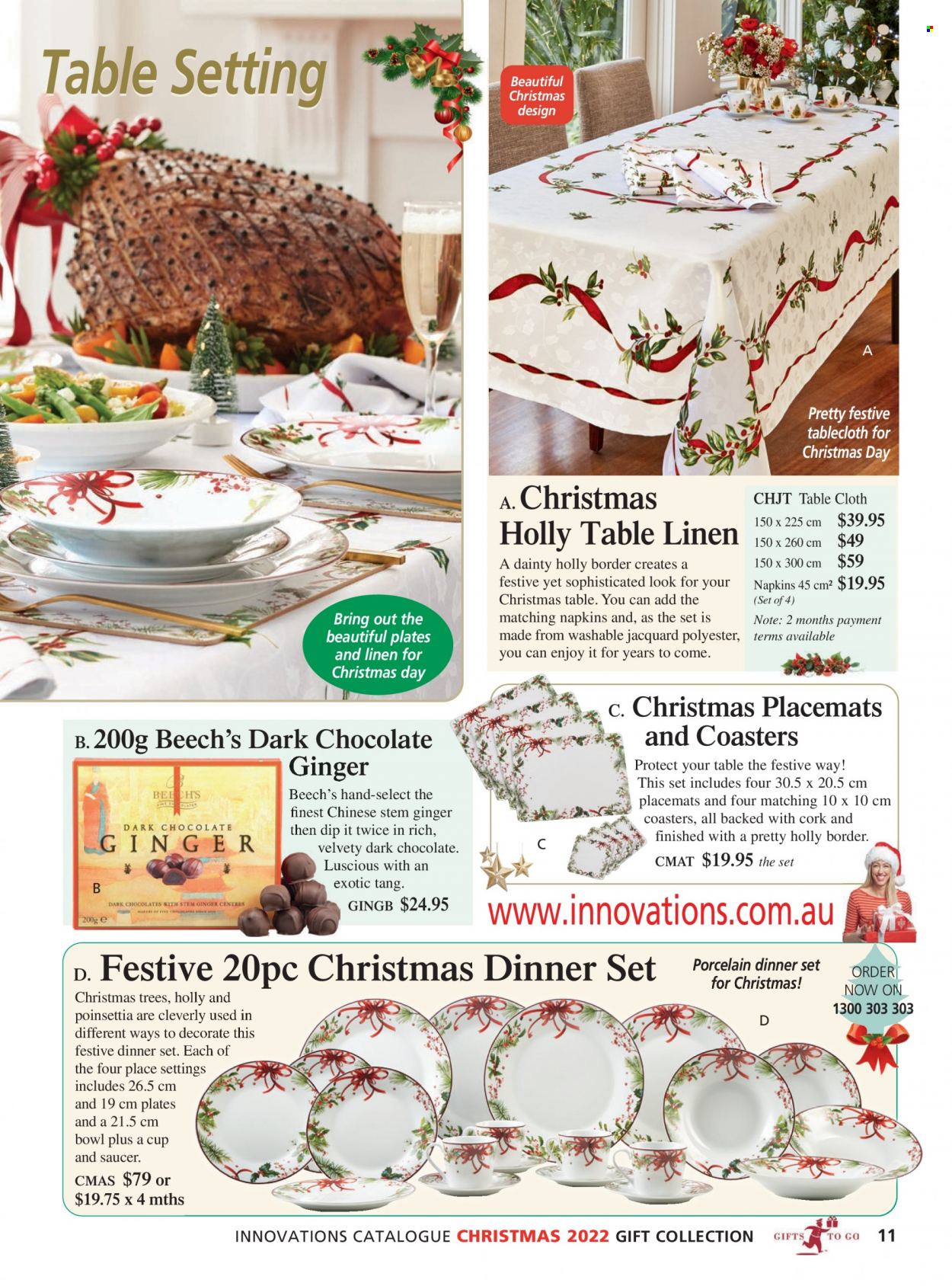 thumbnail - Innovations Catalogue - Sales products - dinnerware set, plate, saucer, bowl, tablecloth, napkins, placemat, linens. Page 11.