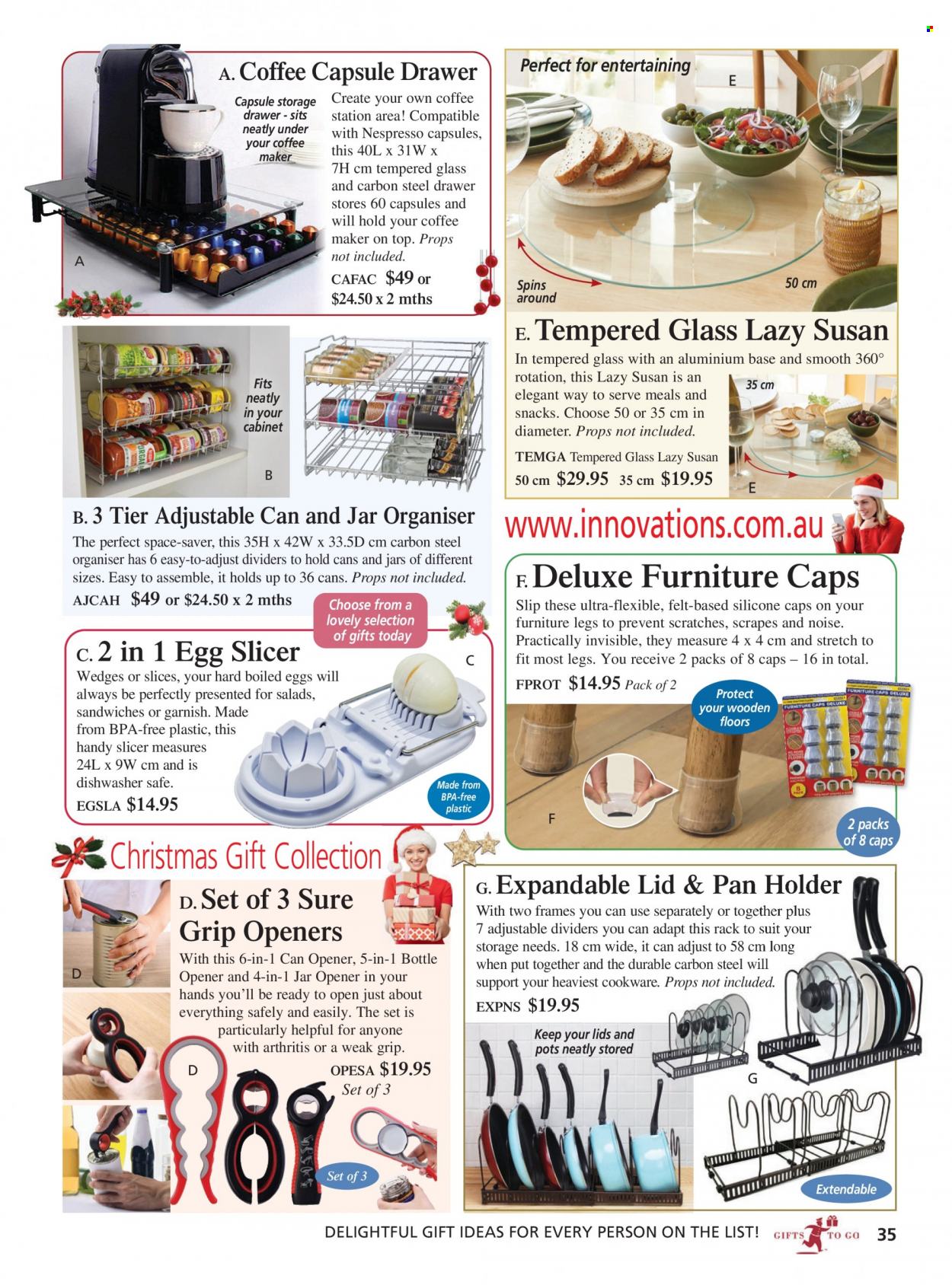 thumbnail - Innovations Catalogue - Sales products - cookware set, lid, pot, pan, slicer, bottle opener, jar, cap. Page 35.