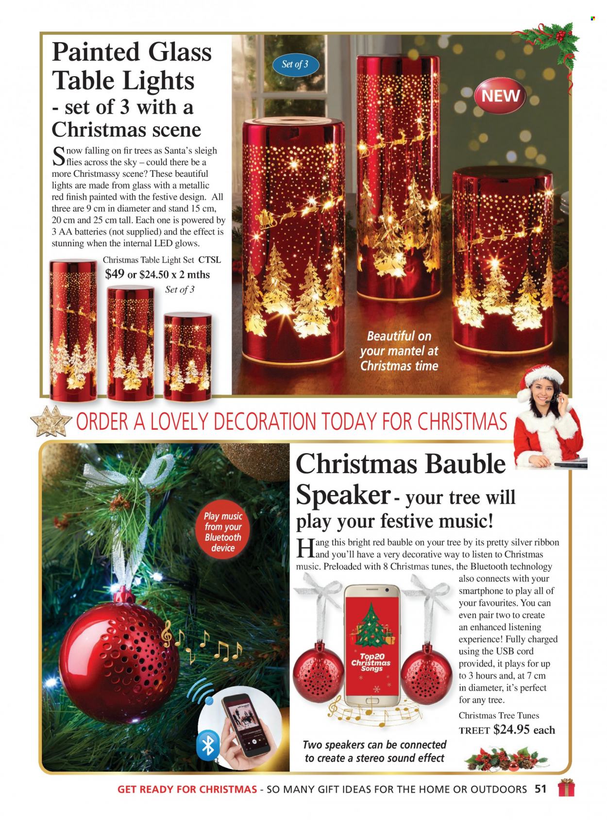 thumbnail - Innovations Catalogue - Sales products - bauble, ribbon, speaker, light set. Page 51.