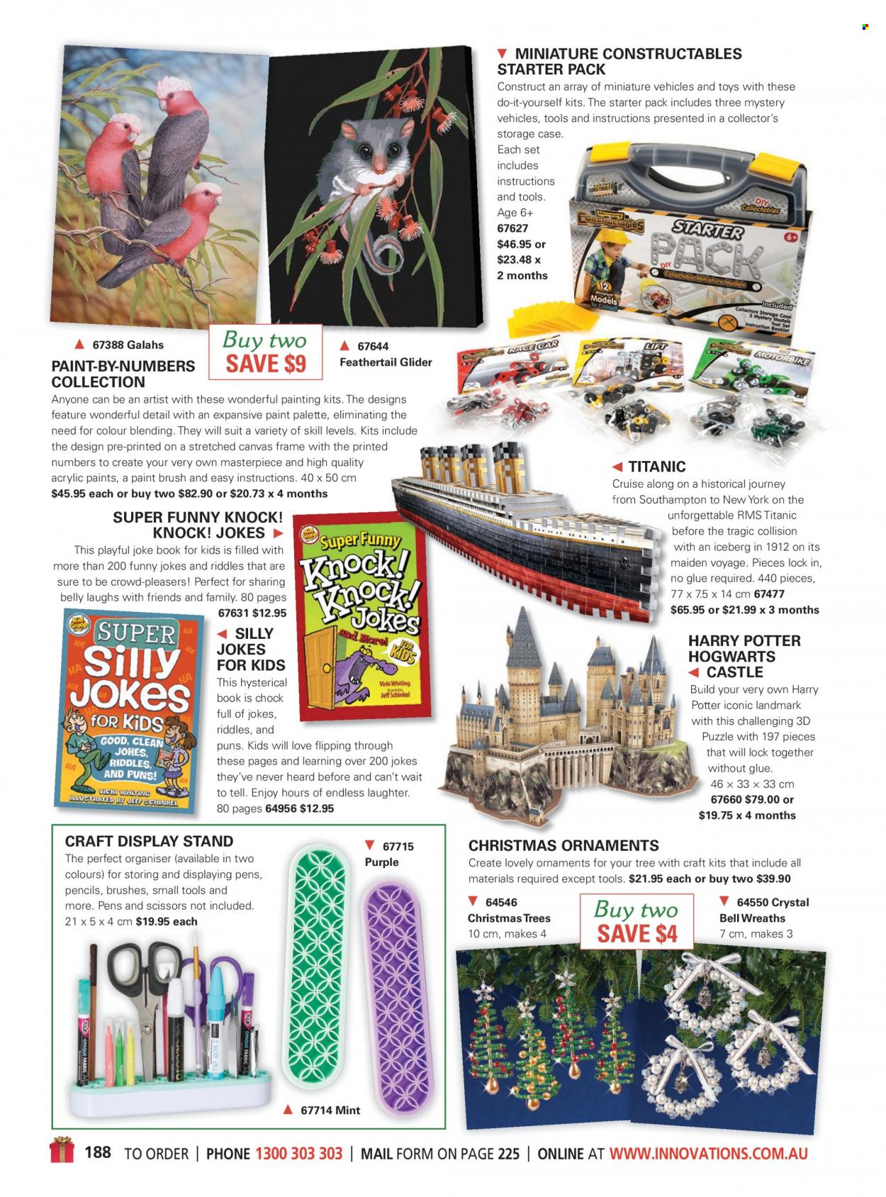 thumbnail - Innovations Catalogue - Sales products - Harry Potter, paint brush, glue, scissors, pencil, canvas, craft supplies, Hogwarts, book. Page 188.