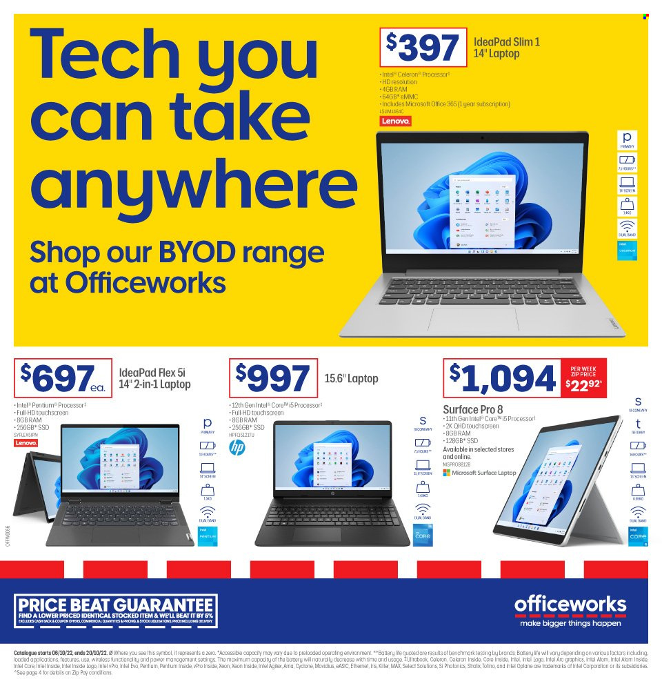 thumbnail - Officeworks Catalogue - Sales products - Intel, Lenovo, laptop. Page 1.