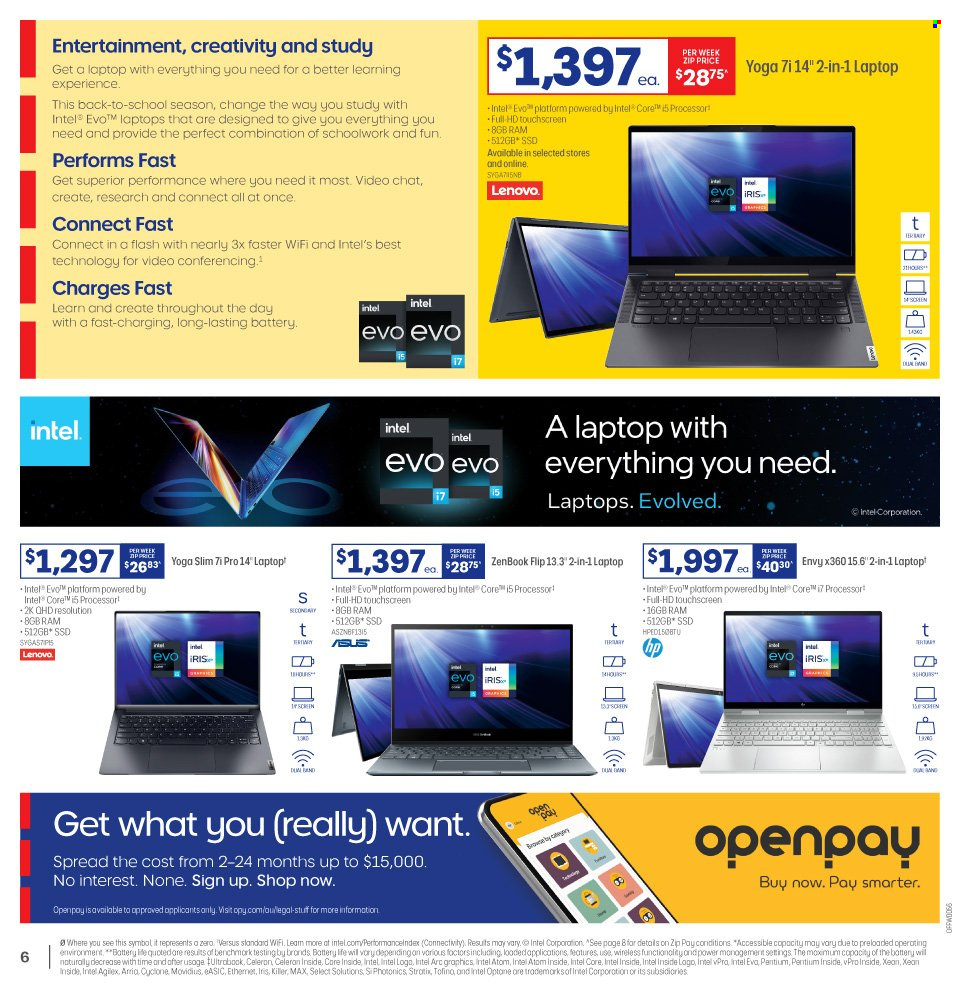 thumbnail - Officeworks Catalogue - Sales products - Intel, Asus, Lenovo, laptop, TV. Page 6.