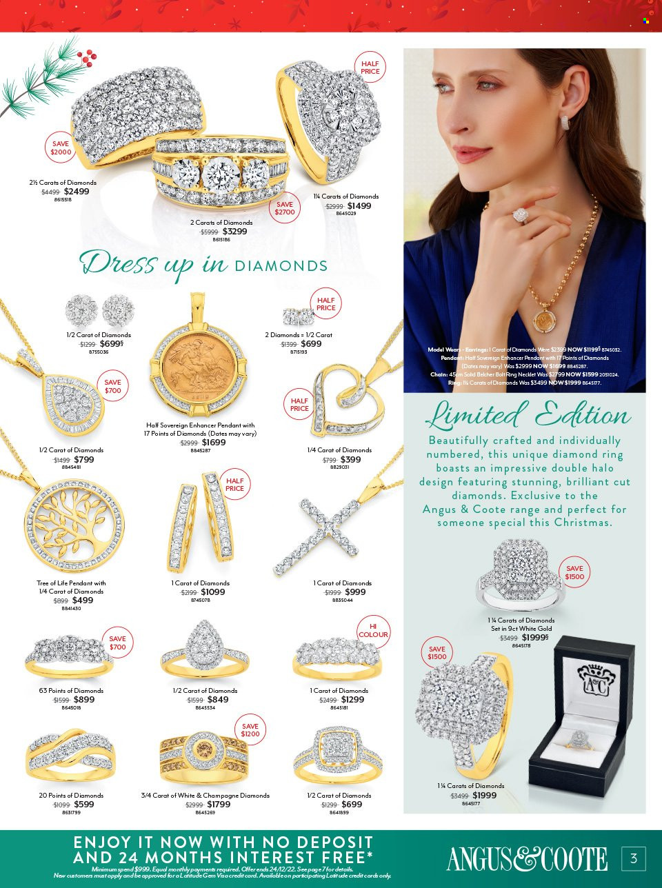 thumbnail - Angus & Coote Catalogue - 24 Oct 2022 - 24 Dec 2022 - Sales products - pendant, diamond ring, earrings. Page 3.