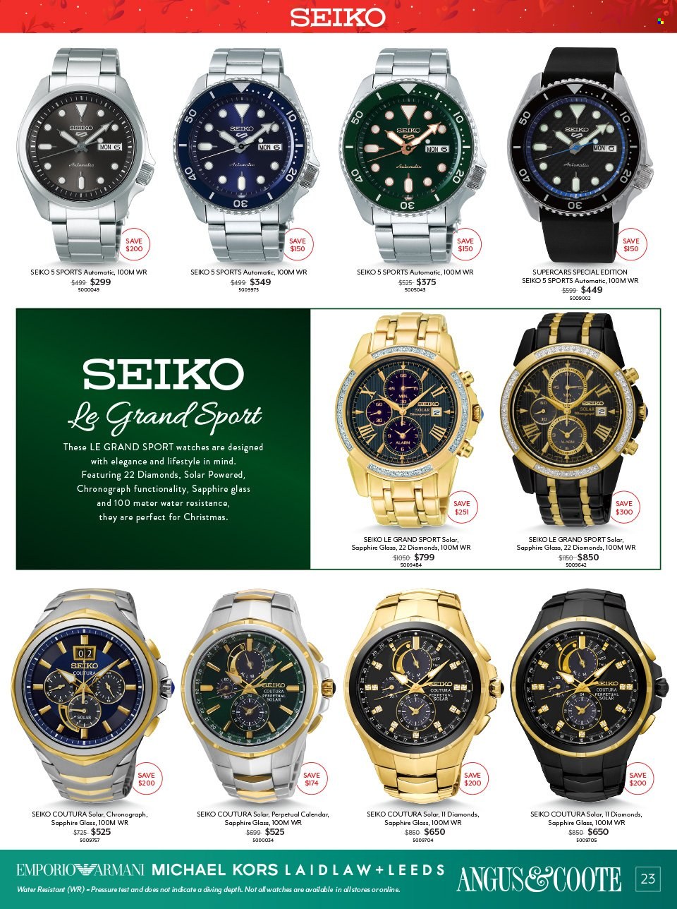 thumbnail - Angus & Coote Catalogue - 24 Oct 2022 - 24 Dec 2022 - Sales products - Michael Kors, Seiko, watch, chronograph. Page 23.