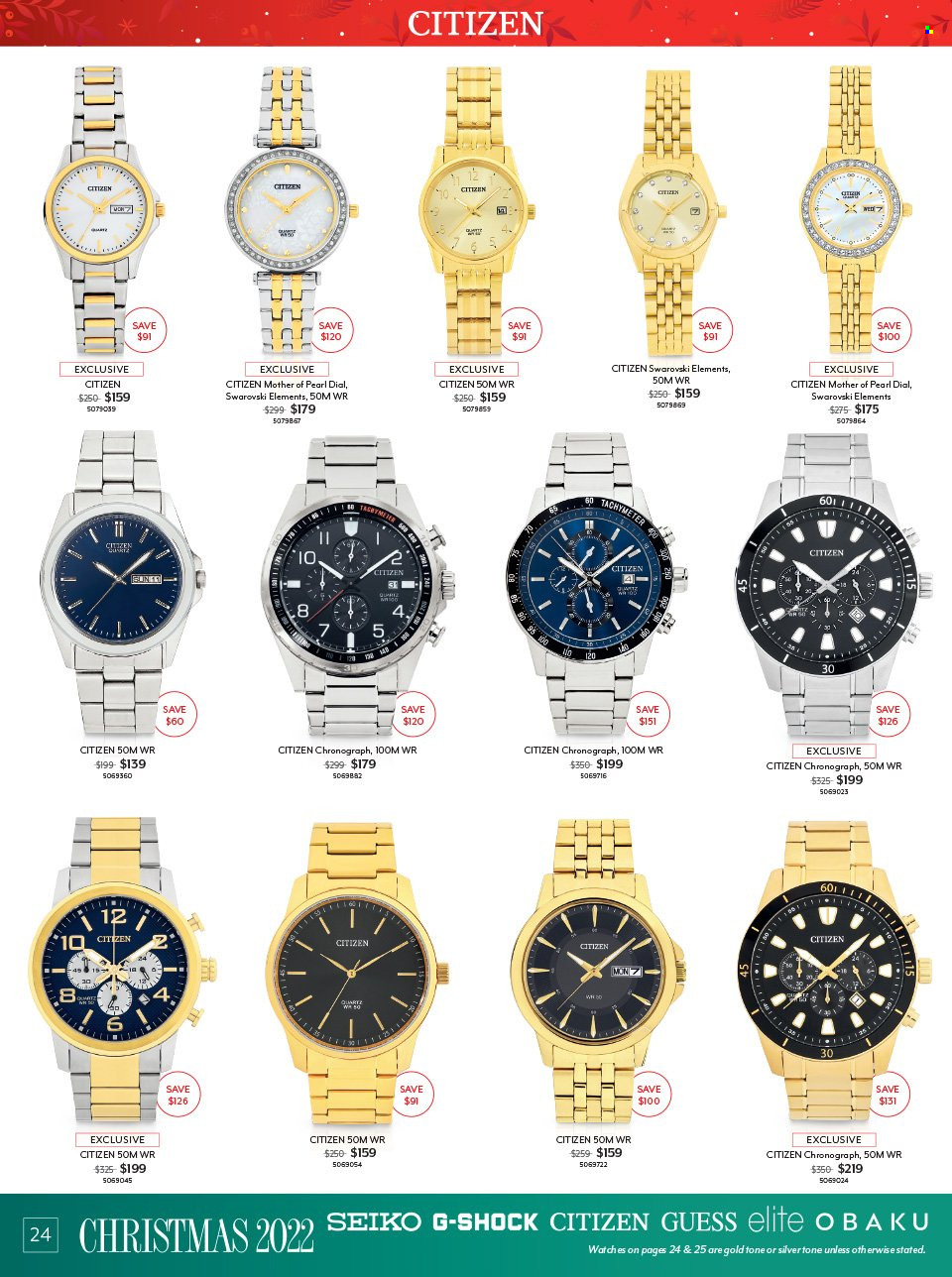 thumbnail - Angus & Coote Catalogue - 24 Oct 2022 - 24 Dec 2022 - Sales products - Seiko, Swarovski, watch, chronograph, Guess. Page 24.