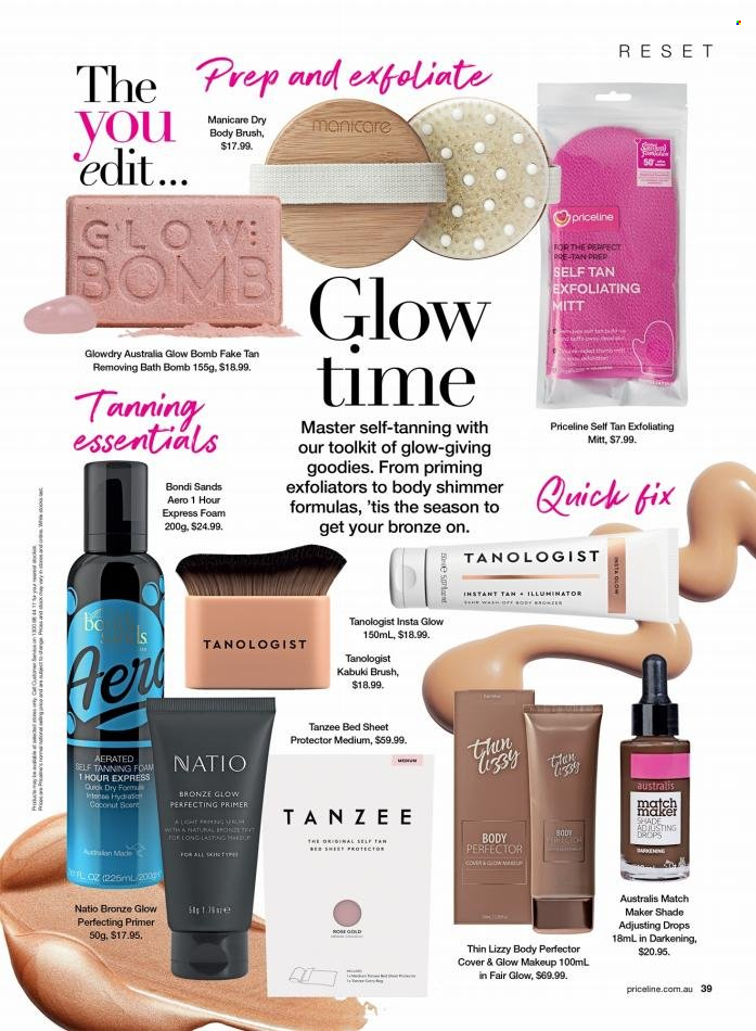 thumbnail - Priceline Pharmacy Catalogue - 25 Oct 2022 - 24 Dec 2022 - Sales products - bath bomb, Bondi Sands, self tanning product, quick dry, makeup, brush, Thin Lizzy. Page 39.