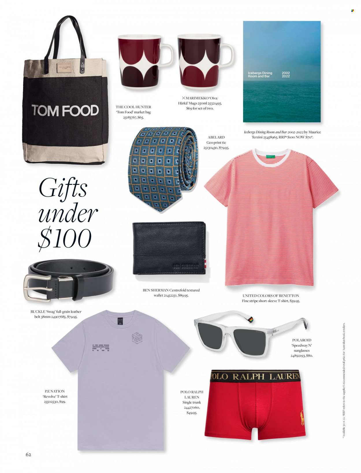 thumbnail - David Jones Catalogue - 31 Oct 2022 - 24 Dec 2022 - Sales products - Ralph Lauren, bag, book, t-shirt, belt, sunglasses, wallet. Page 62.