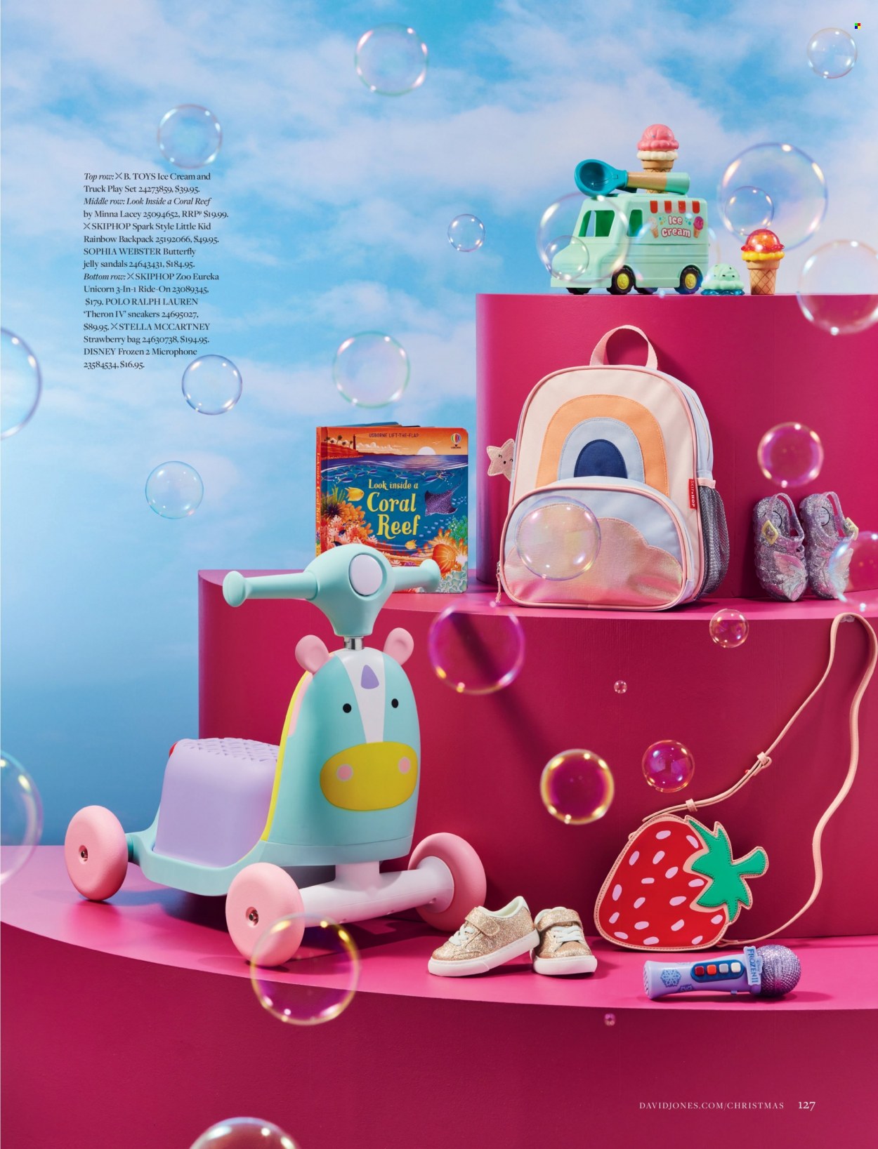 thumbnail - David Jones Catalogue - 31 Oct 2022 - 24 Dec 2022 - Sales products - sandals, sneakers, jelly, Ralph Lauren, Disney, bag, microphone, backpack, play set, toys. Page 127.