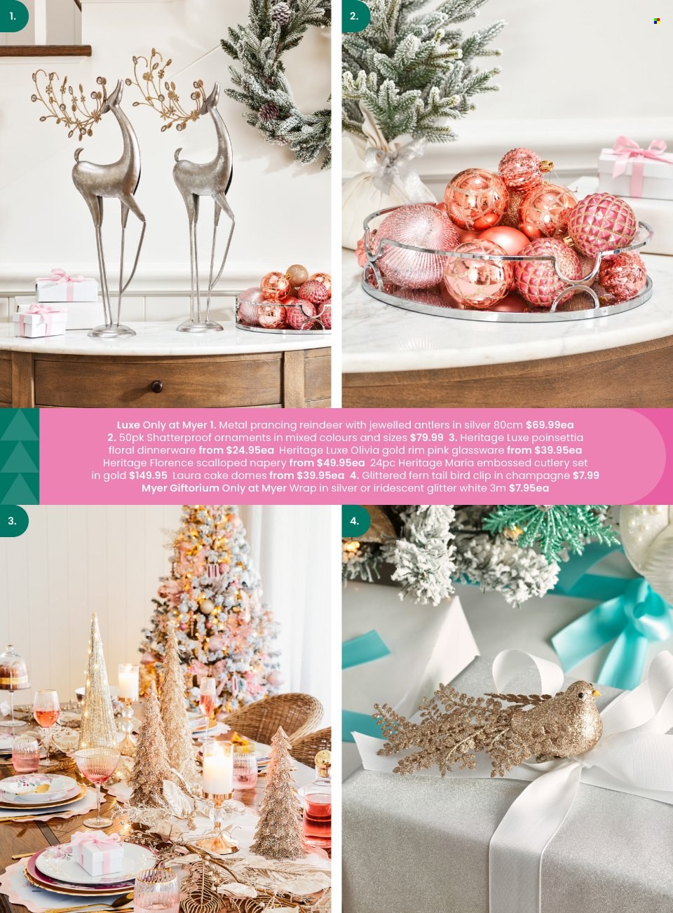 thumbnail - Myer Catalogue - Sales products - dinnerware set, glassware set, cutlery set, glitter, reindeer. Page 12.