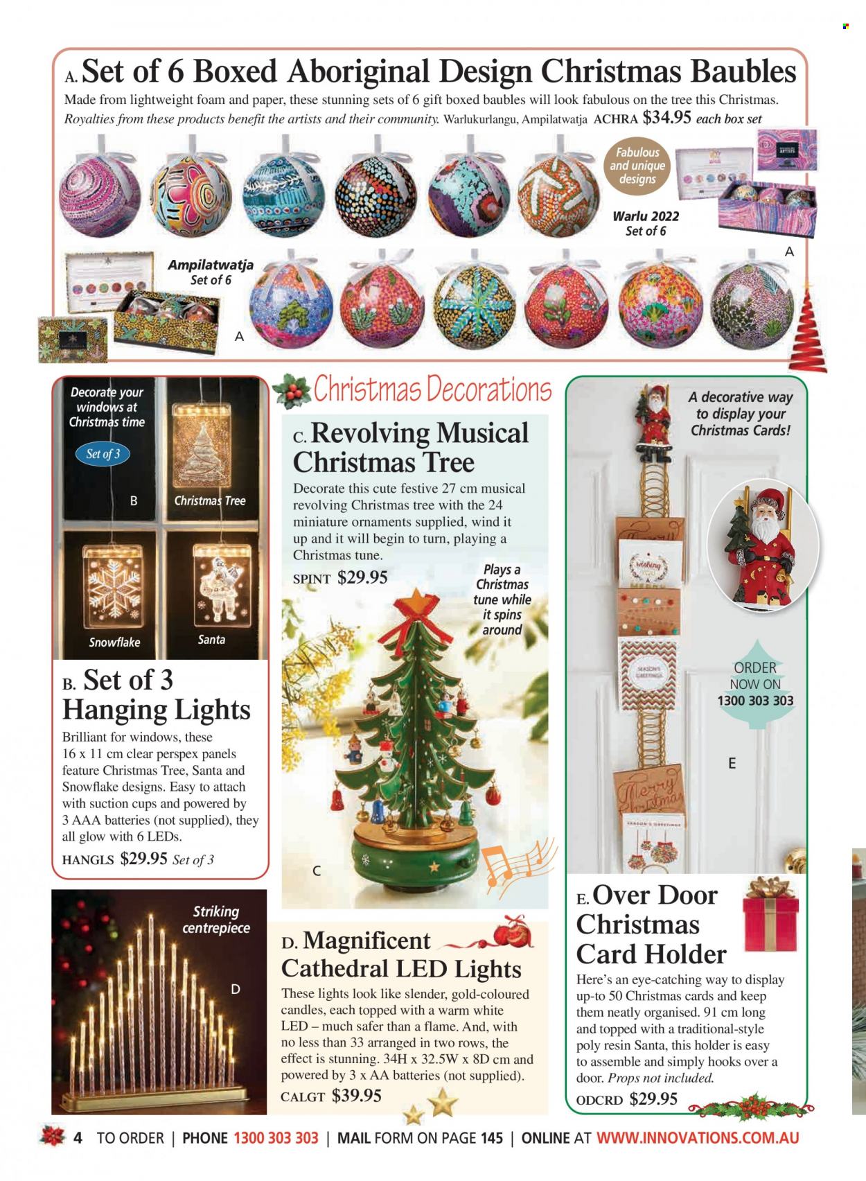 thumbnail - Innovations Catalogue - Sales products - hook, cup, paper, bauble, candle, LED light. Page 4.
