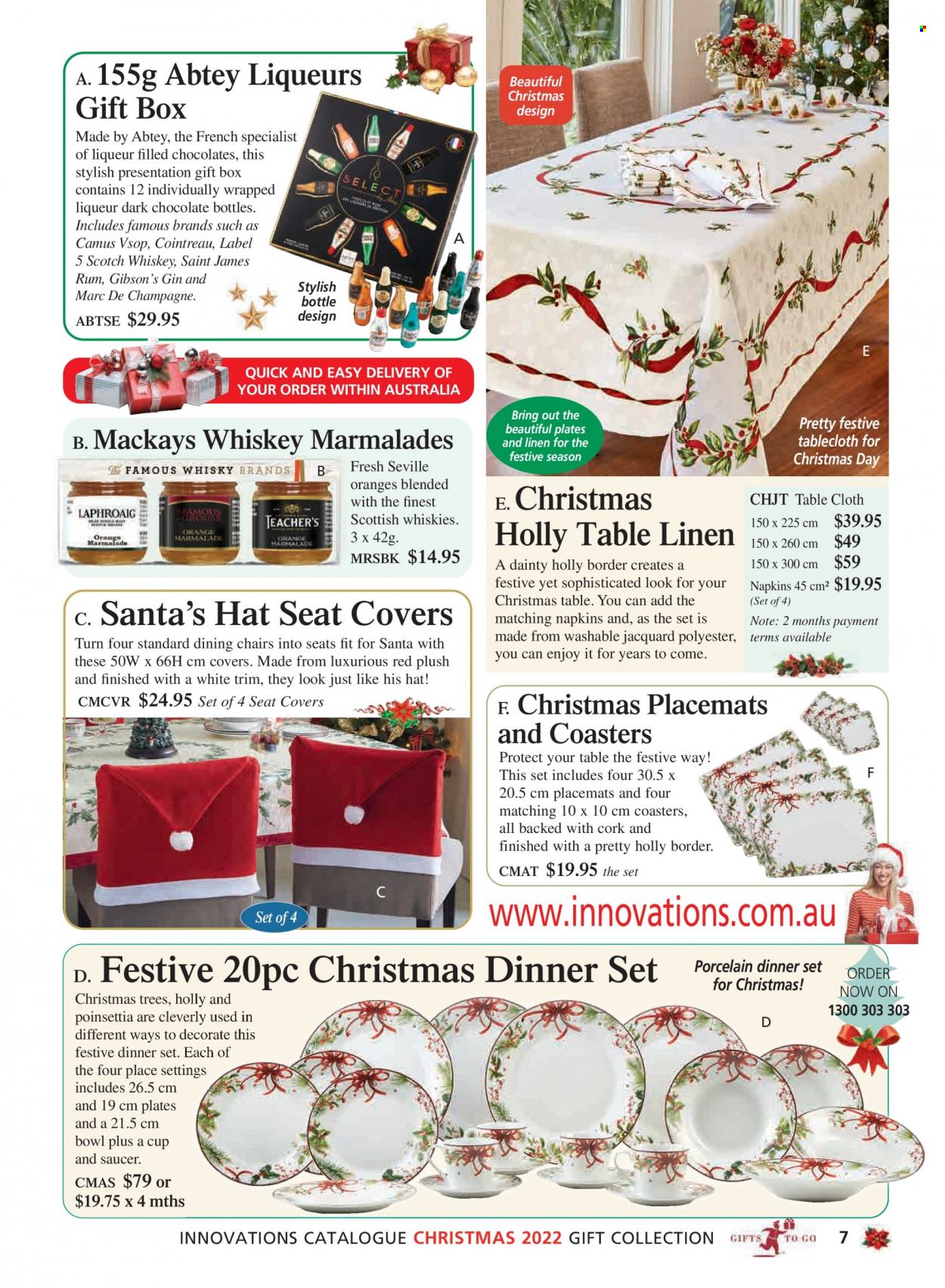 thumbnail - Innovations Catalogue - Sales products - dinnerware set, plate, saucer, bowl, gift box, tablecloth, napkins, placemat, linens, hat. Page 7.