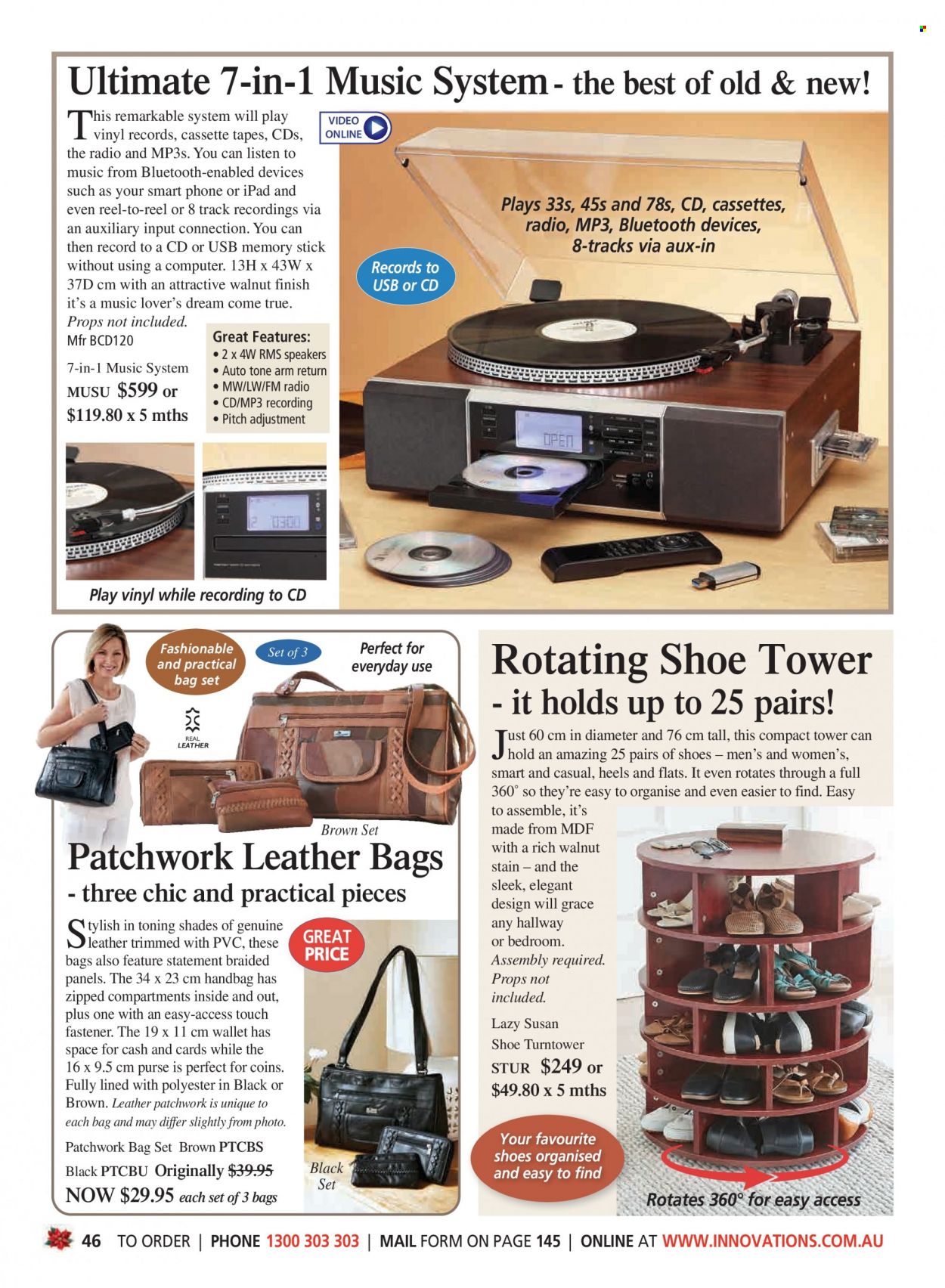 thumbnail - Innovations Catalogue - Sales products - heels, radio, speaker, handbag. Page 46.