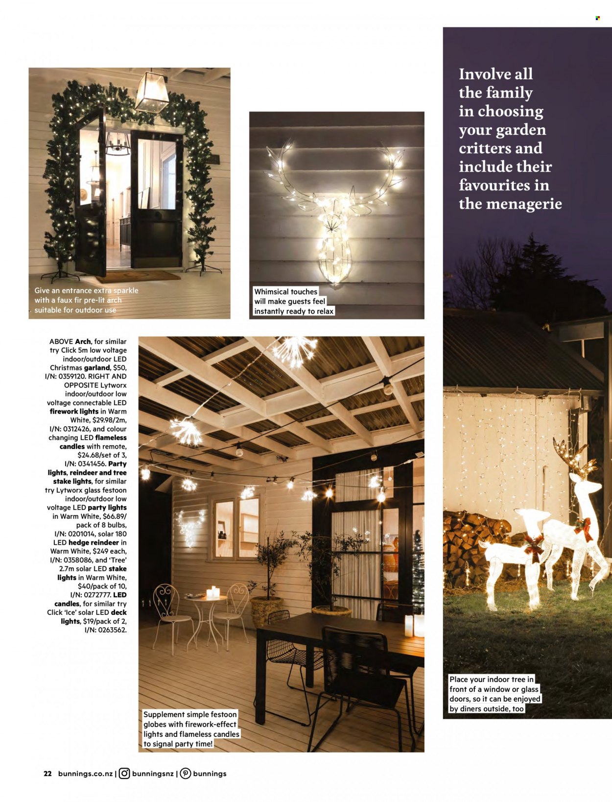 thumbnail - Bunnings Warehouse Catalogue - Sales products - reindeer, christmas garland, garland, candle, bulb, solar led, door. Page 22.