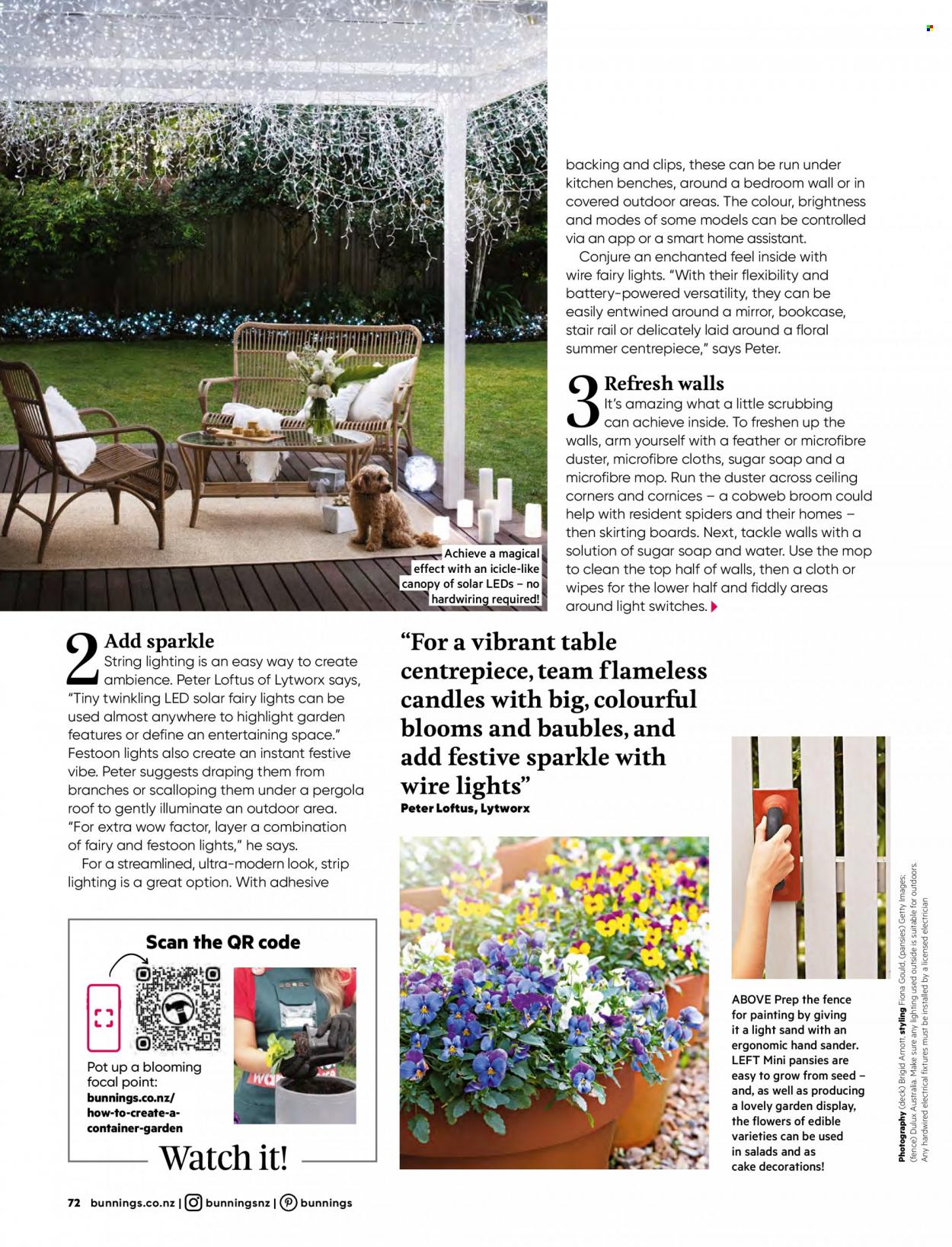 thumbnail - Bunnings Warehouse Catalogue - Sales products - table, bookcase, mirror, bauble, pot, candle, Dulux, lighting, pergola, plant seeds. Page 72.