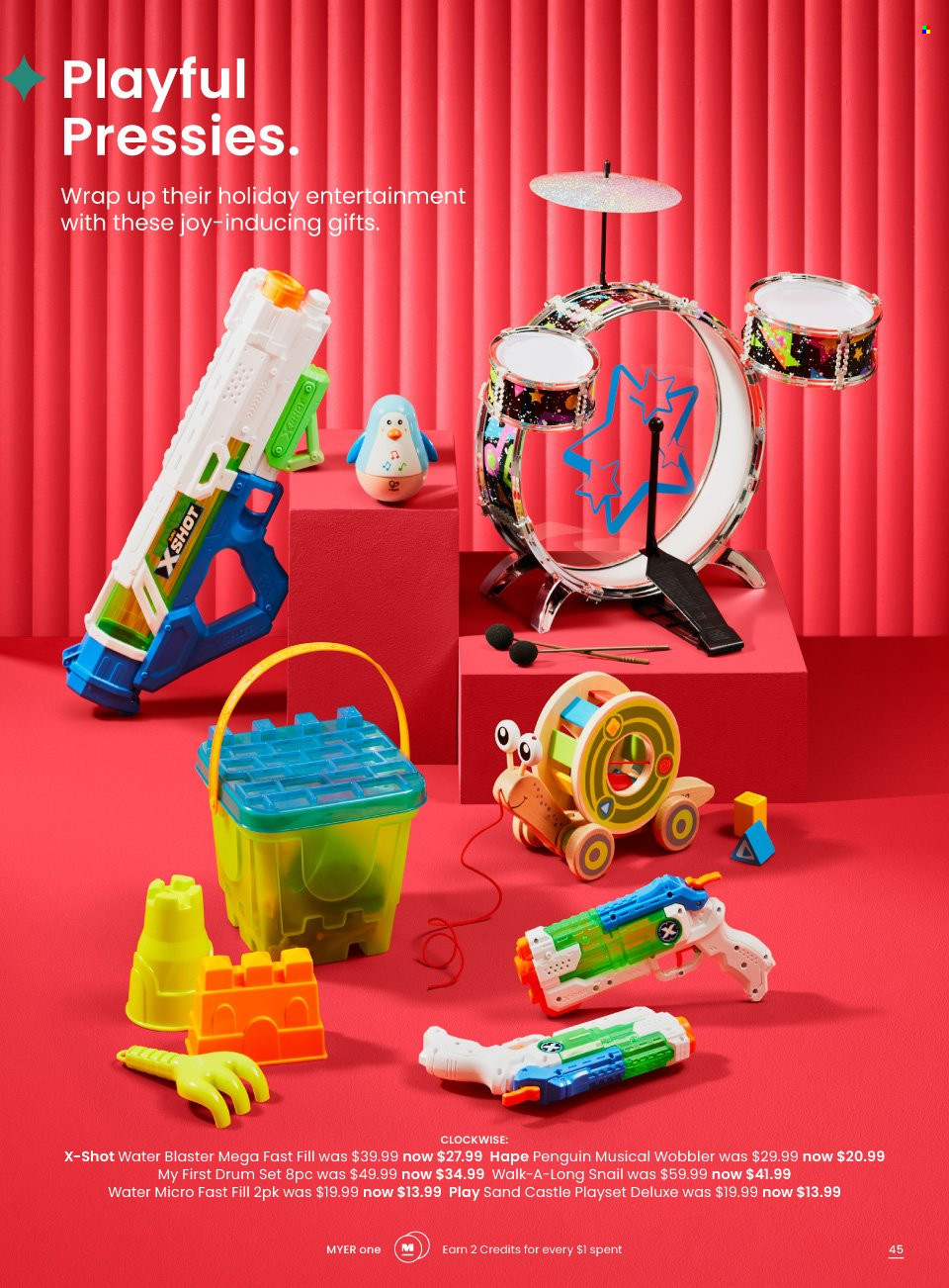 thumbnail - Myer Catalogue - Sales products - play set, penguin, water blaster, Hape. Page 45.