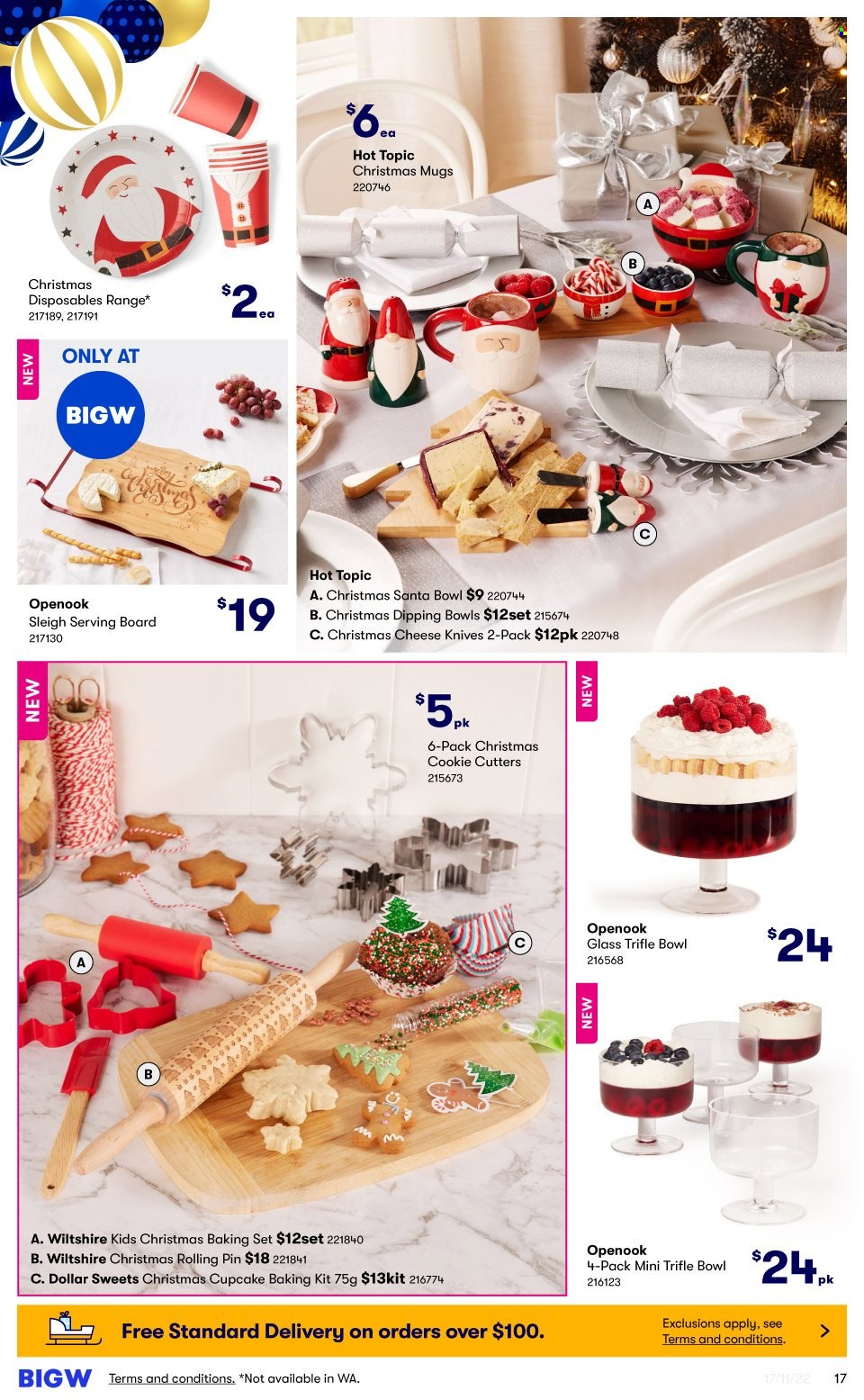 thumbnail - BIG W Catalogue - Sales products - Santa, knife, trifle bowl, bowl, baking set, pin. Page 17.