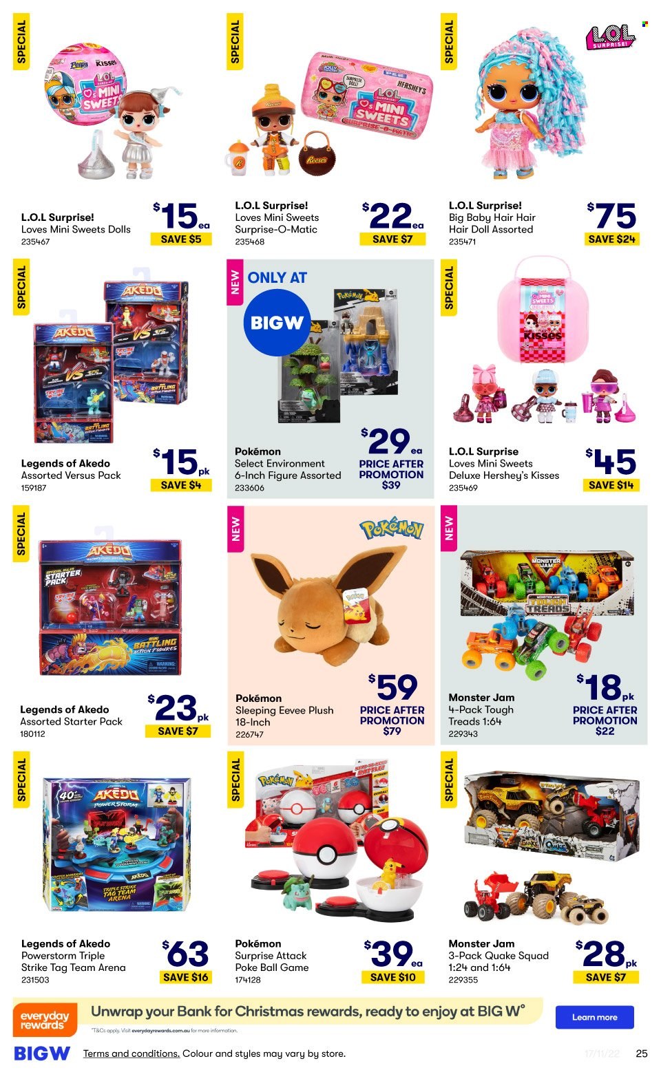 thumbnail - BIG W Catalogue - Sales products - Reese's, Hershey's, Peeps, Monster, Pokémon, doll, poke ball, L.O.L. Surprise. Page 25.