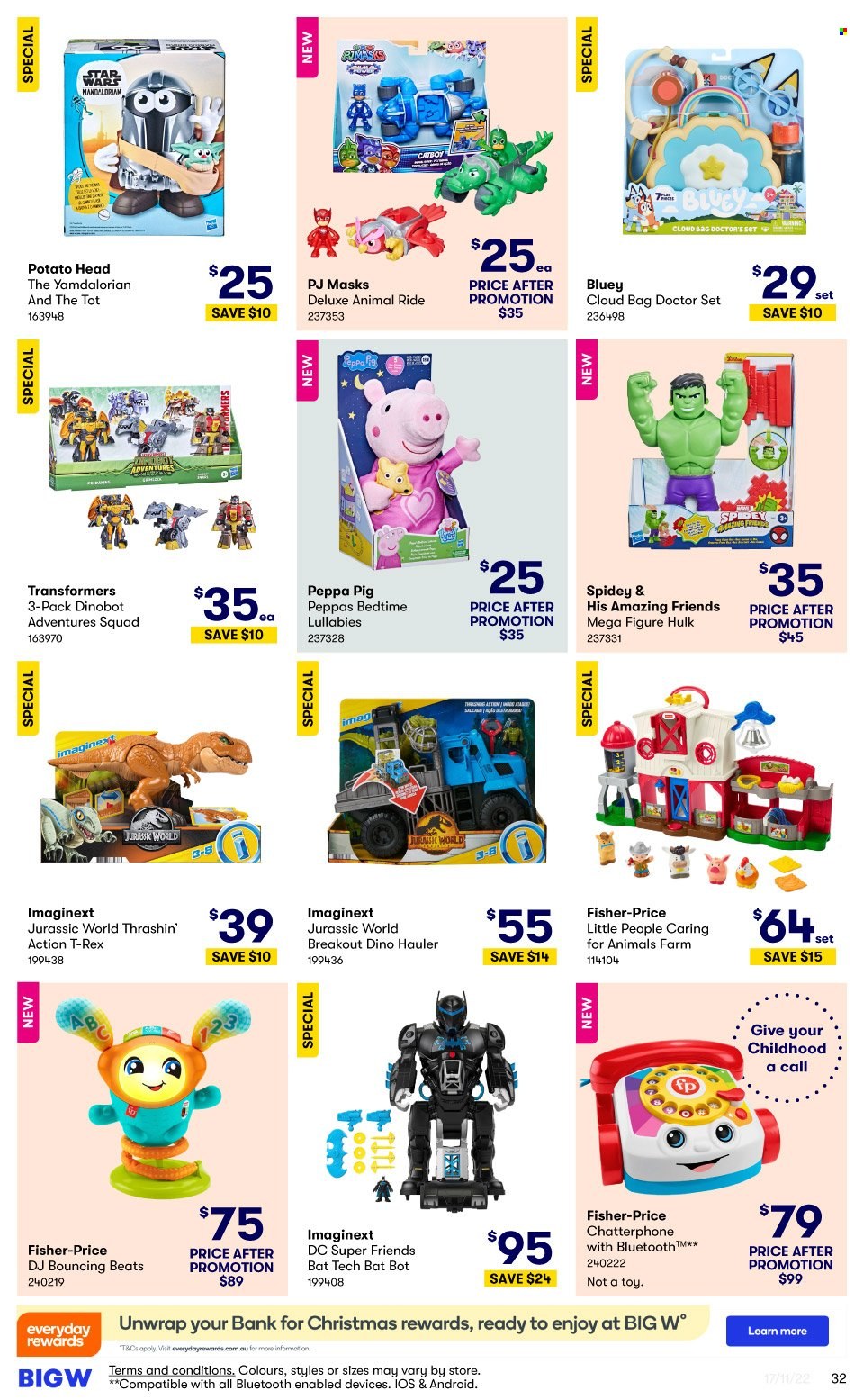 thumbnail - BIG W Catalogue - Sales products - bag, Peppa Pig, Beats, Little People, toys, Fisher-Price. Page 32.