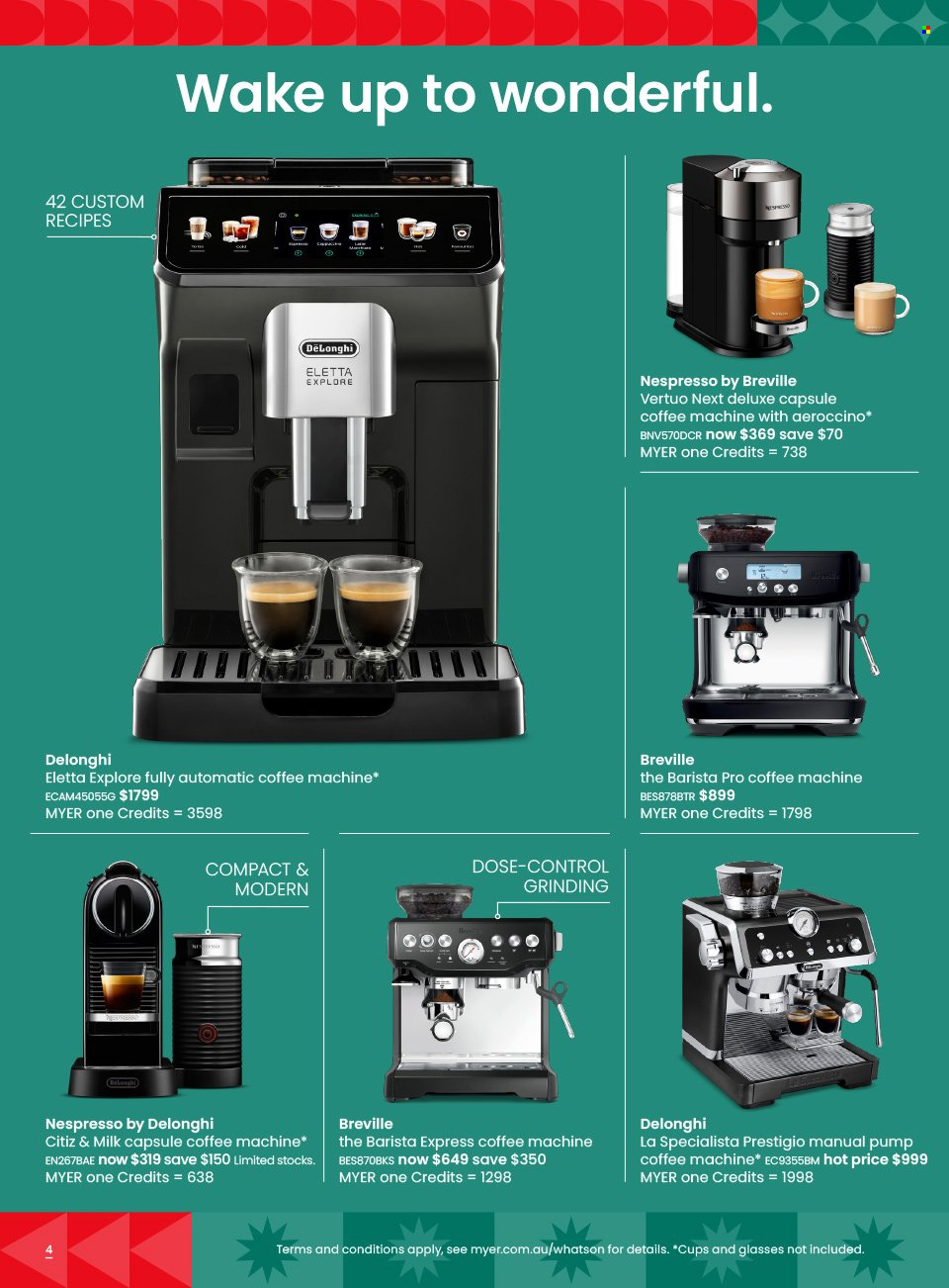 thumbnail - Myer Catalogue - Sales products - cup, coffee machine, Nespresso, capsule coffee machine, De'Longhi. Page 4.