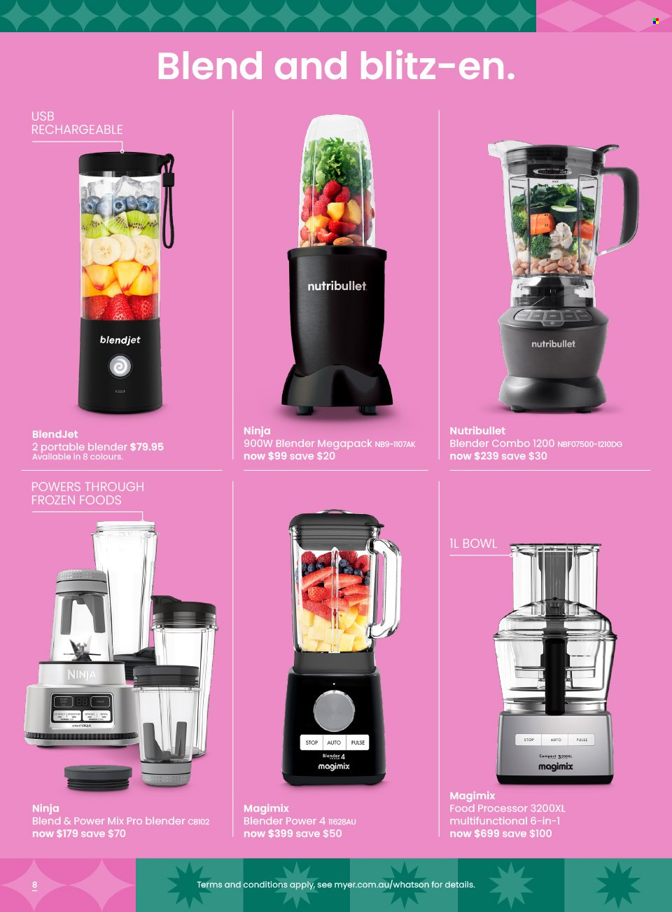 thumbnail - Myer Catalogue - Sales products - bowl, blender, NutriBullet, food processor. Page 8.