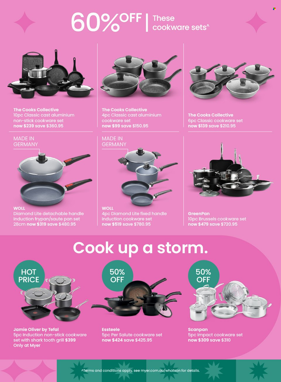 thumbnail - Myer Catalogue - Sales products - Tefal, cookware set, pan, frying pan. Page 13.