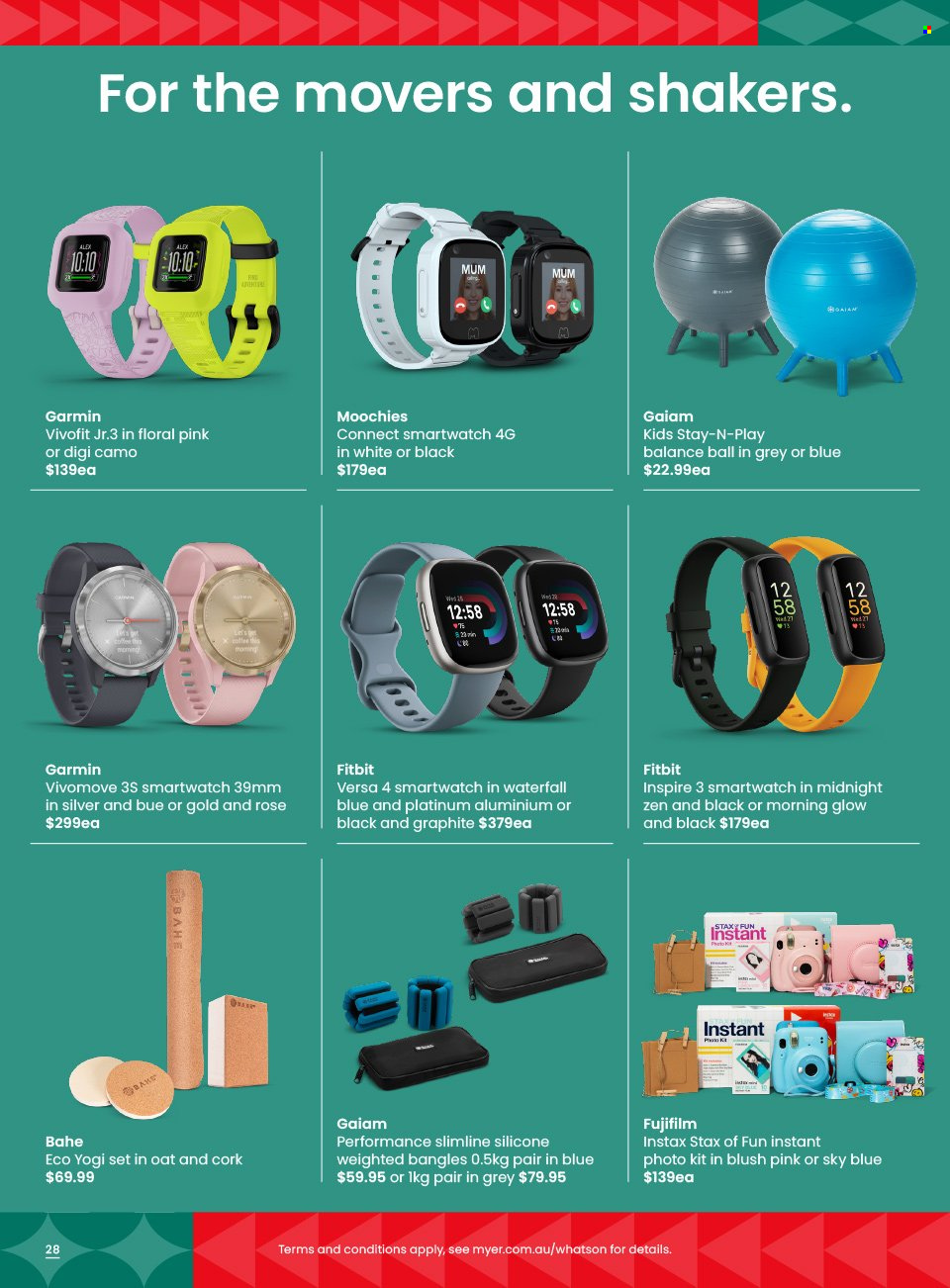 thumbnail - Myer Catalogue - Sales products - Mum, Garmin, Fitbit, smart watch, fujifilm. Page 28.