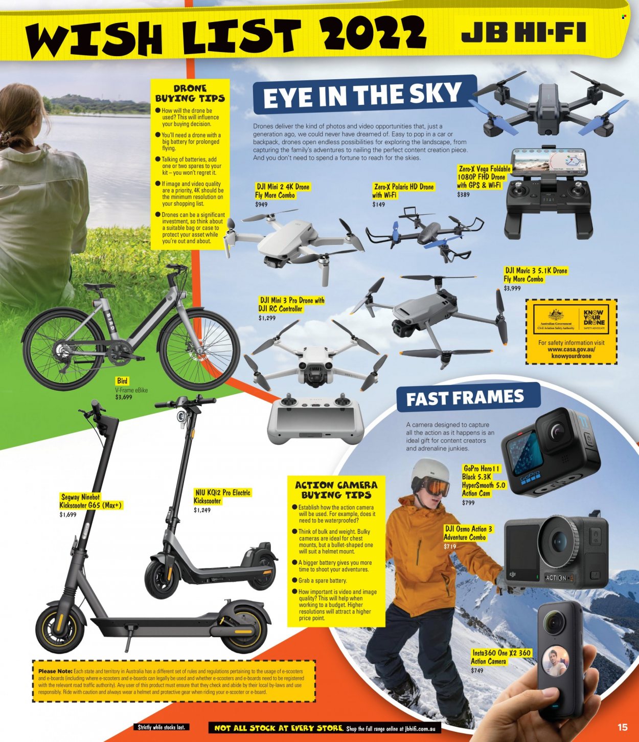 thumbnail - JB Hi-Fi Catalogue - 14 Nov 2022 - 24 Dec 2022 - Sales products - battery, DJI, drone, Mavic, action camera, camera, GoPro, Segway, KickScooter, electric bike, Ninebot. Page 15.