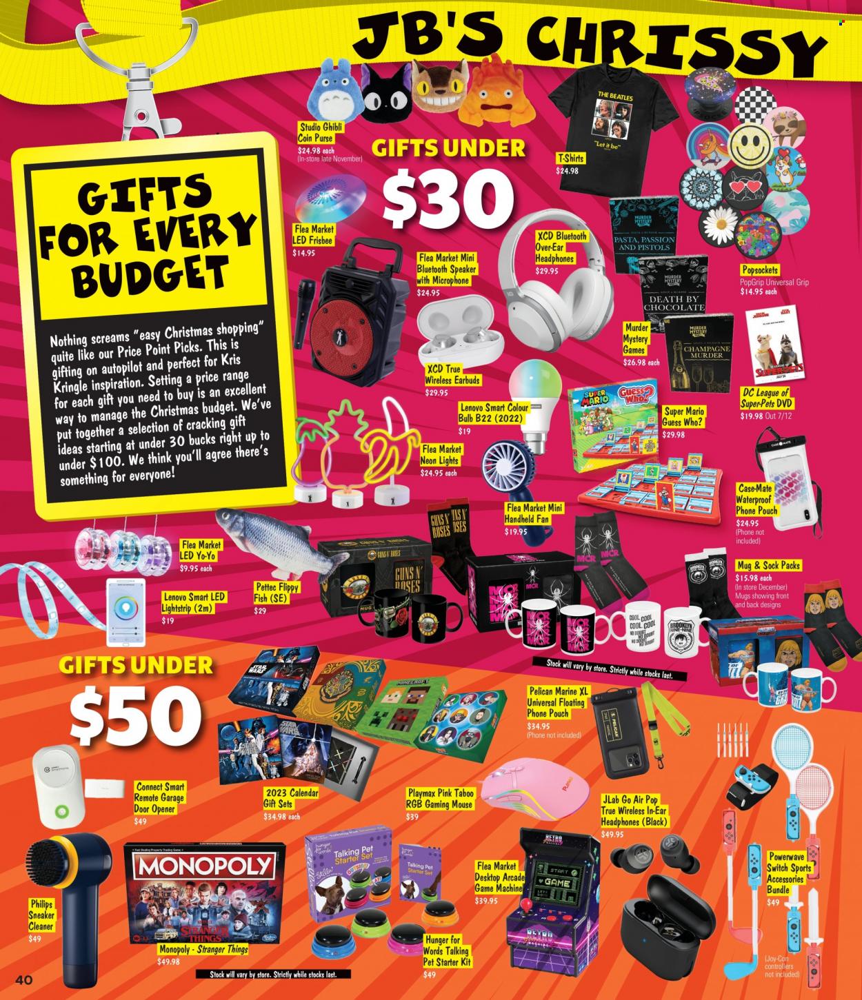 thumbnail - JB Hi-Fi Catalogue - 14 Nov 2022 - 24 Dec 2022 - Sales products - gaming mouse, Lenovo, bulb, Philips, phone, mouse, speaker, bluetooth speaker, headphones, earbuds, Monopoly, Guess Who, switch. Page 40.