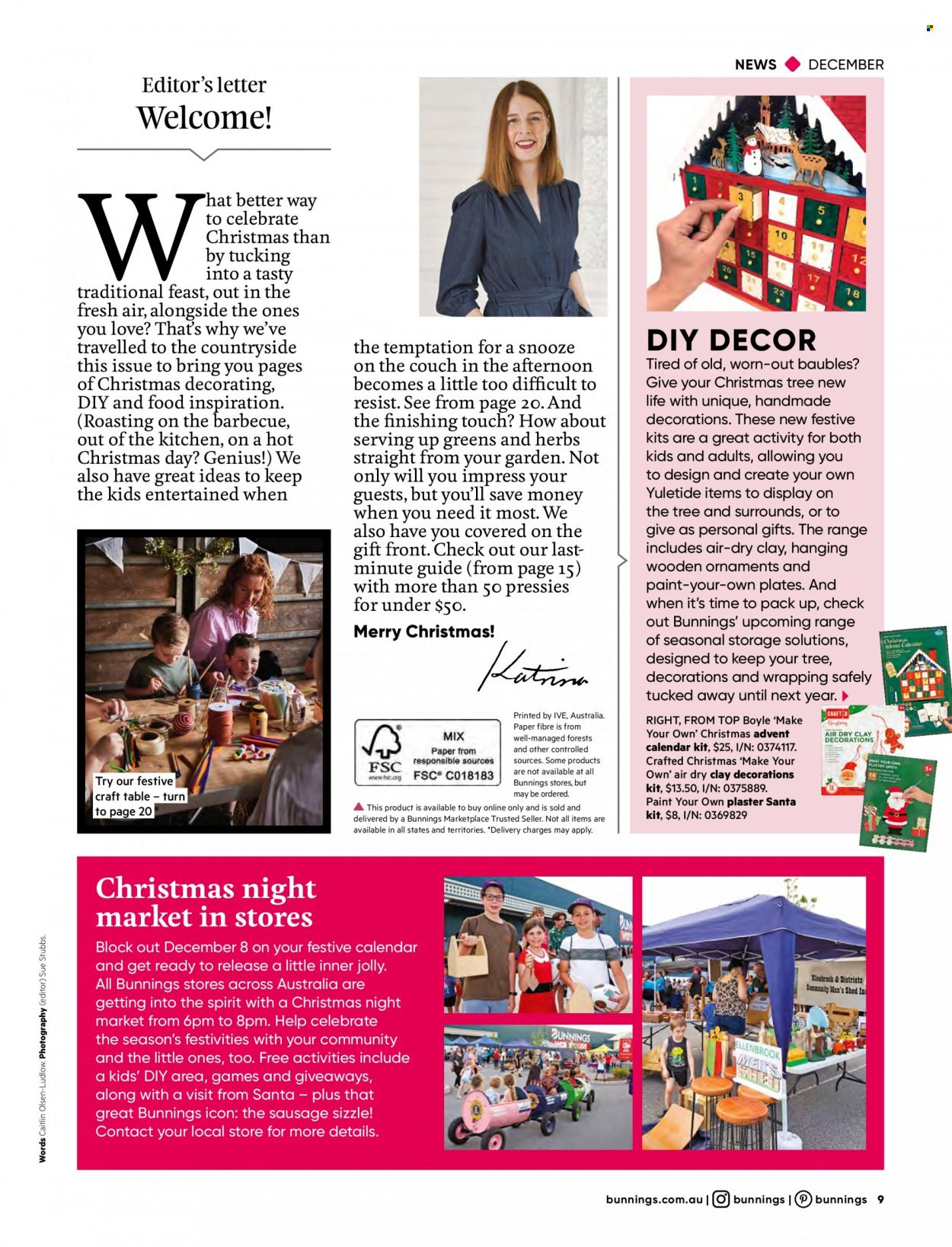 thumbnail - Bunnings Warehouse Catalogue - Sales products - table, couch, christmas tree, bauble, plate, calendar, paper, advent calendar, paint, herbs. Page 9.