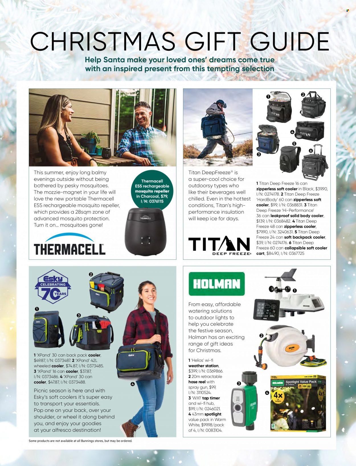 thumbnail - Bunnings Warehouse Catalogue - Sales products - wheeled cooler, spray gun, spotlight, cart, hose reel. Page 19.