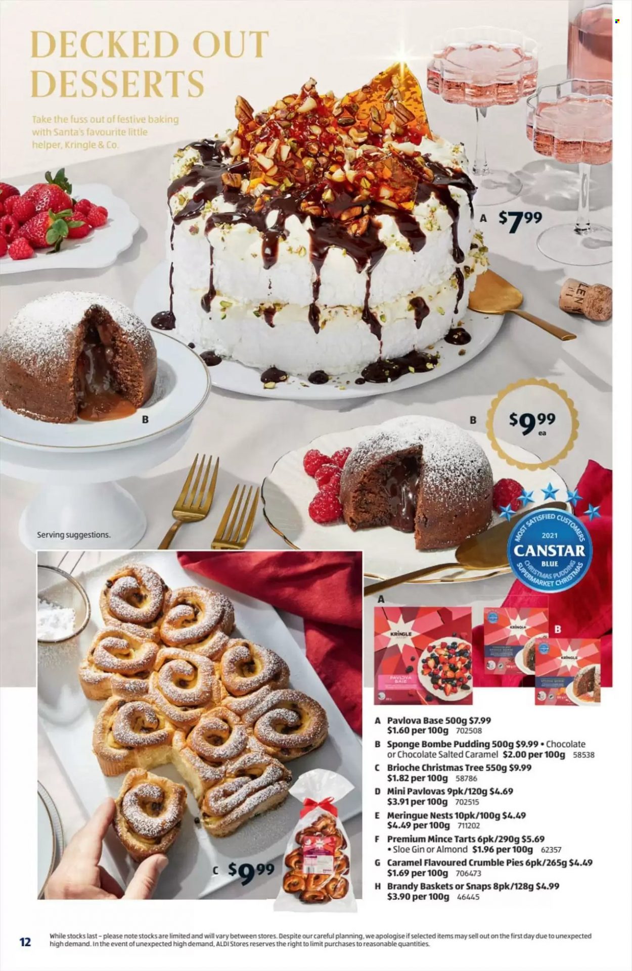 thumbnail - ALDI Catalogue - 23 Nov 2022 - 29 Nov 2022 - Sales products - brioche, pudding, chocolate, Santa, brandy, gin, basket, sponge, christmas tree. Page 12.