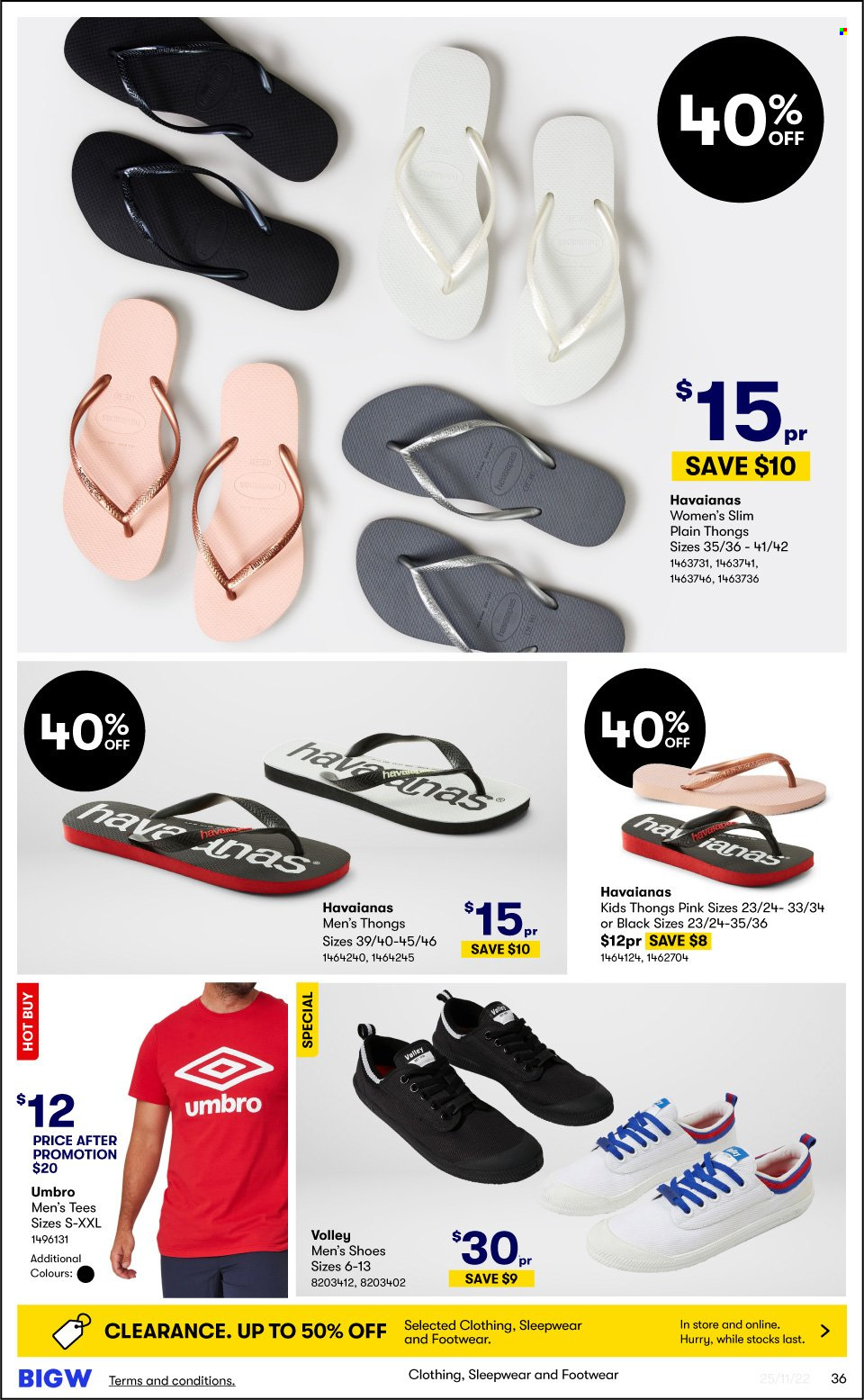 thumbnail - BIG W Catalogue - Sales products - shoes, Umbro, t-shirt, sleepwear. Page 36.
