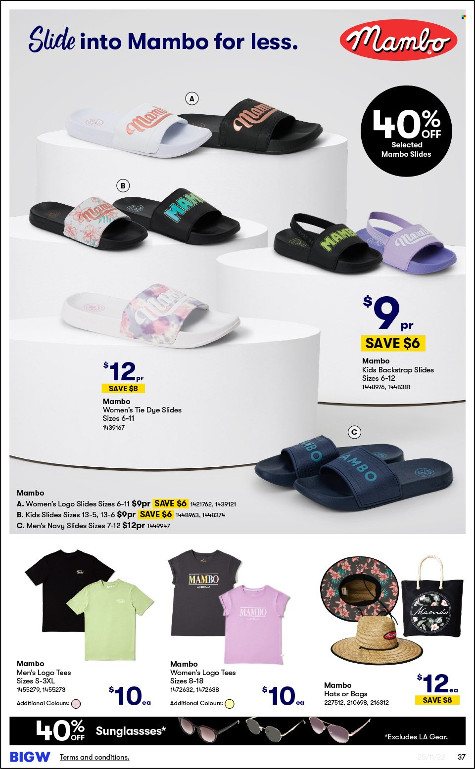 thumbnail - BIG W Catalogue - Sales products - slides, bag, t-shirt, hat. Page 37.