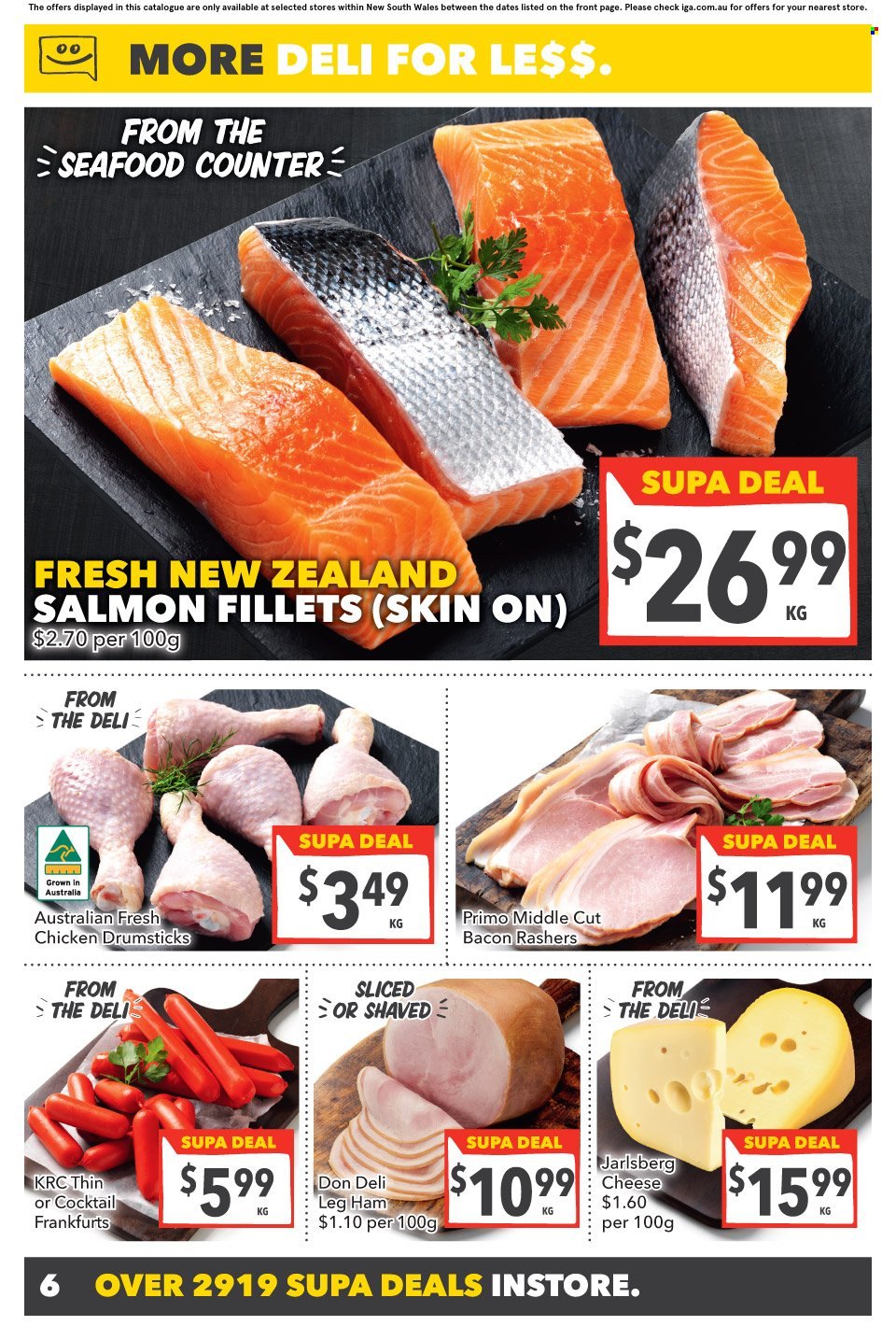 thumbnail - SUPA VALU Catalogue - 23 Nov 2022 - 29 Nov 2022 - Sales products - salmon, salmon fillet, seafood, bacon, ham, leg ham, cheese, chicken drumsticks. Page 7.