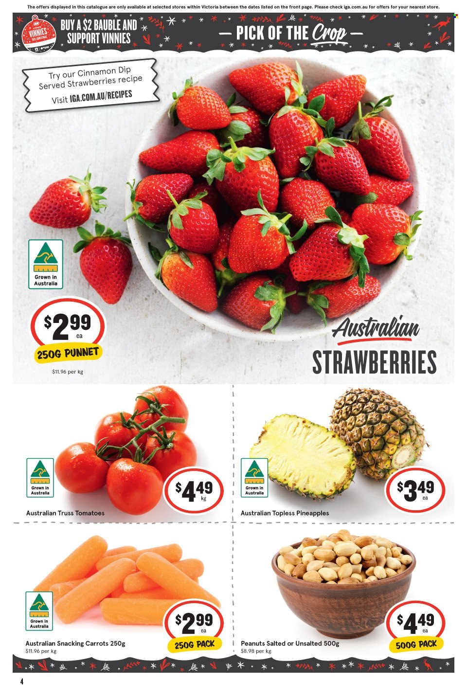 thumbnail - IGA Catalogue - 23 Nov 2022 - 29 Nov 2022 - Sales products - tomatoes, strawberries, pineapple, Victoria Sponge, cinnamon, peanuts, bauble. Page 5.