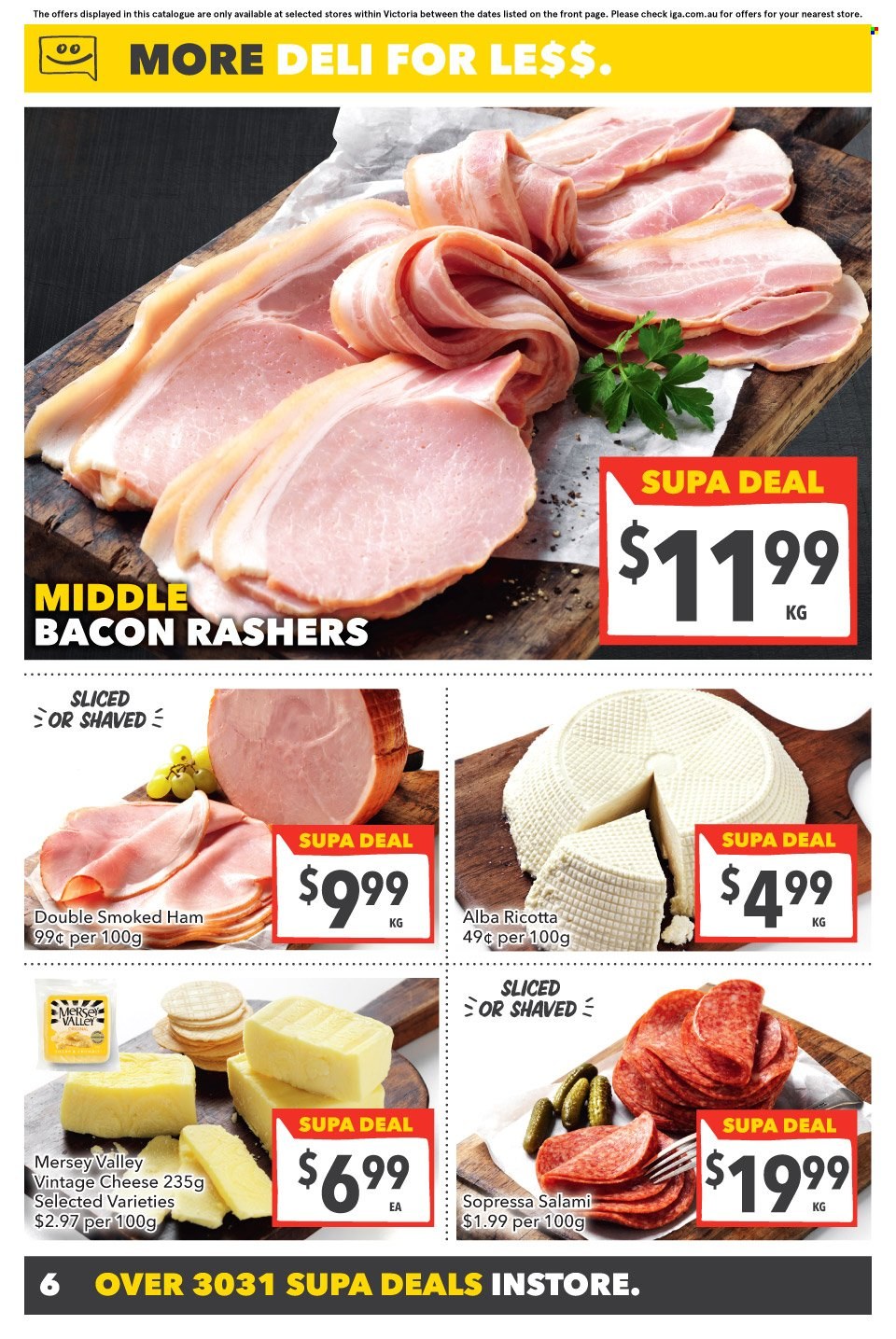 thumbnail - SUPA VALU Catalogue - 23 Nov 2022 - 29 Nov 2022 - Sales products - bacon, salami, ham, smoked ham, ricotta, cheese, Mersey Valley, Victoria Sponge. Page 7.