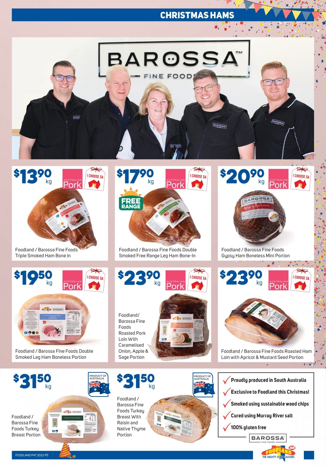 thumbnail - Foodland Catalogue - 23 Nov 2022 - 29 Nov 2022 - Sales products - ham, smoked ham, leg ham, chips, salt, mustard, turkey breast, pork loin, pork meat. Page 5.