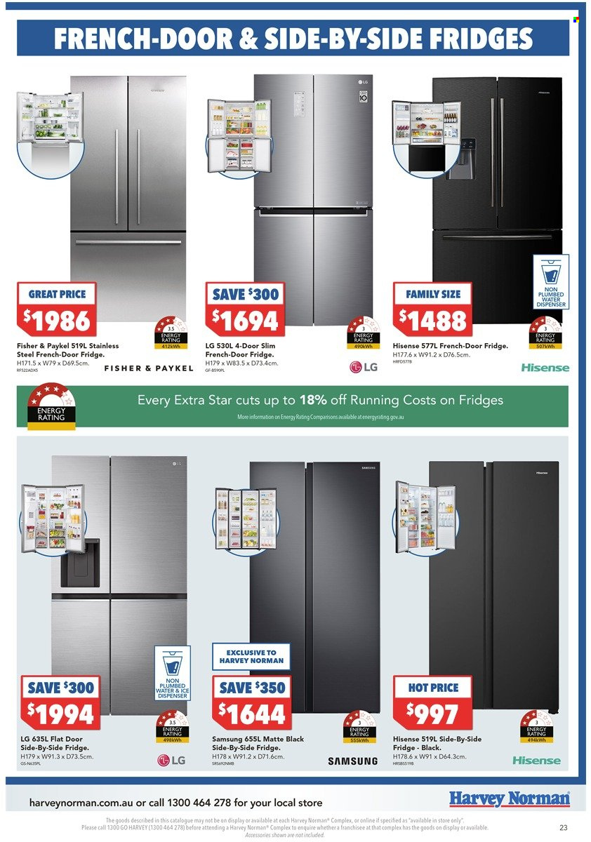 thumbnail - Harvey Norman Catalogue - 22 Nov 2022 - 29 Nov 2022 - Sales products - LG, dispenser, Samsung, Hisense, refrigerator, fridge, water dispenser. Page 23.