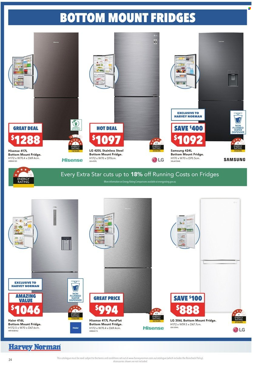 thumbnail - Harvey Norman Catalogue - 22 Nov 2022 - 29 Nov 2022 - Sales products - LG, dispenser, Samsung, Haier, Hisense, refrigerator, fridge, water dispenser. Page 24.